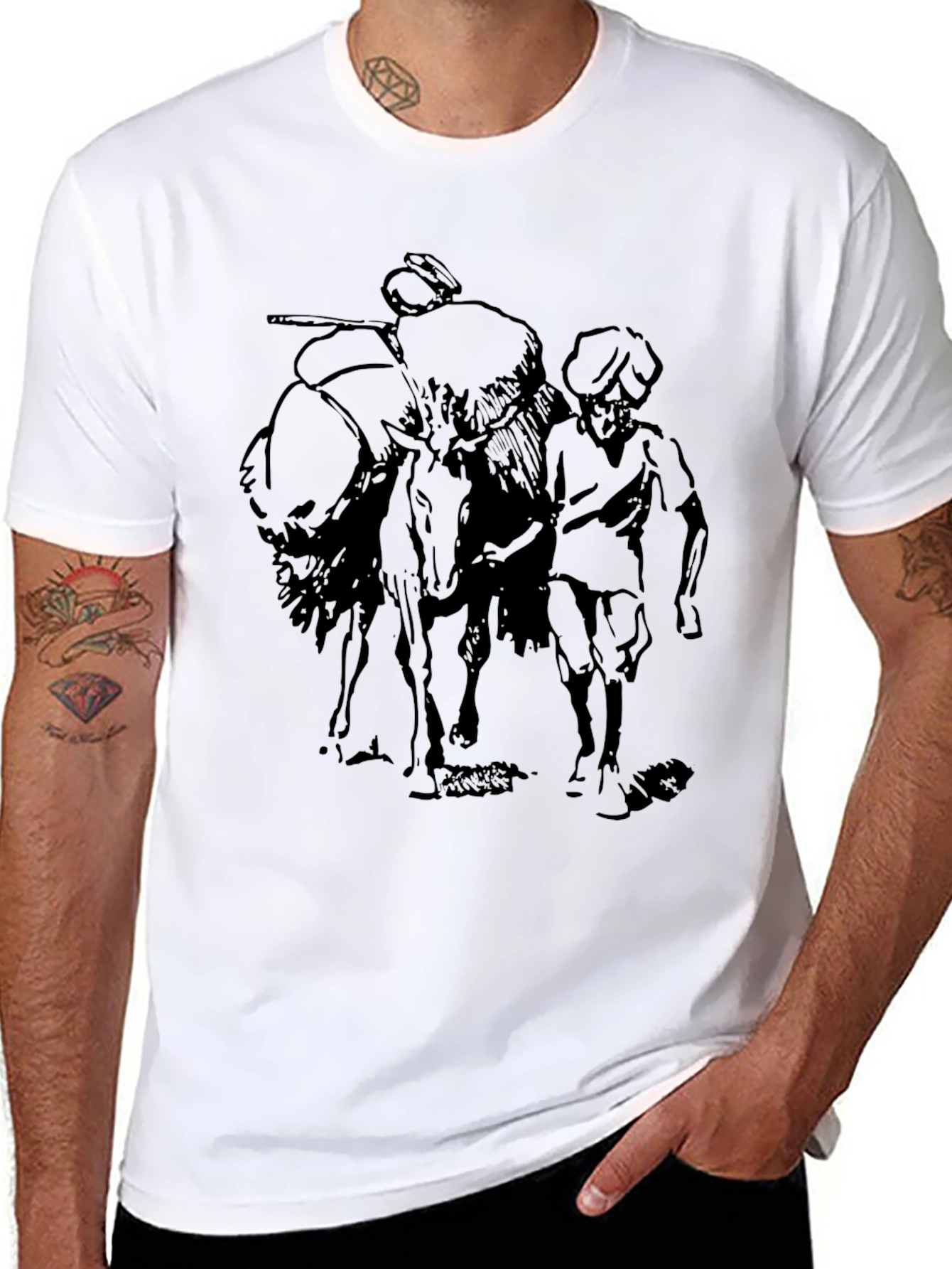 Black T-Shirt with Illustrated Design