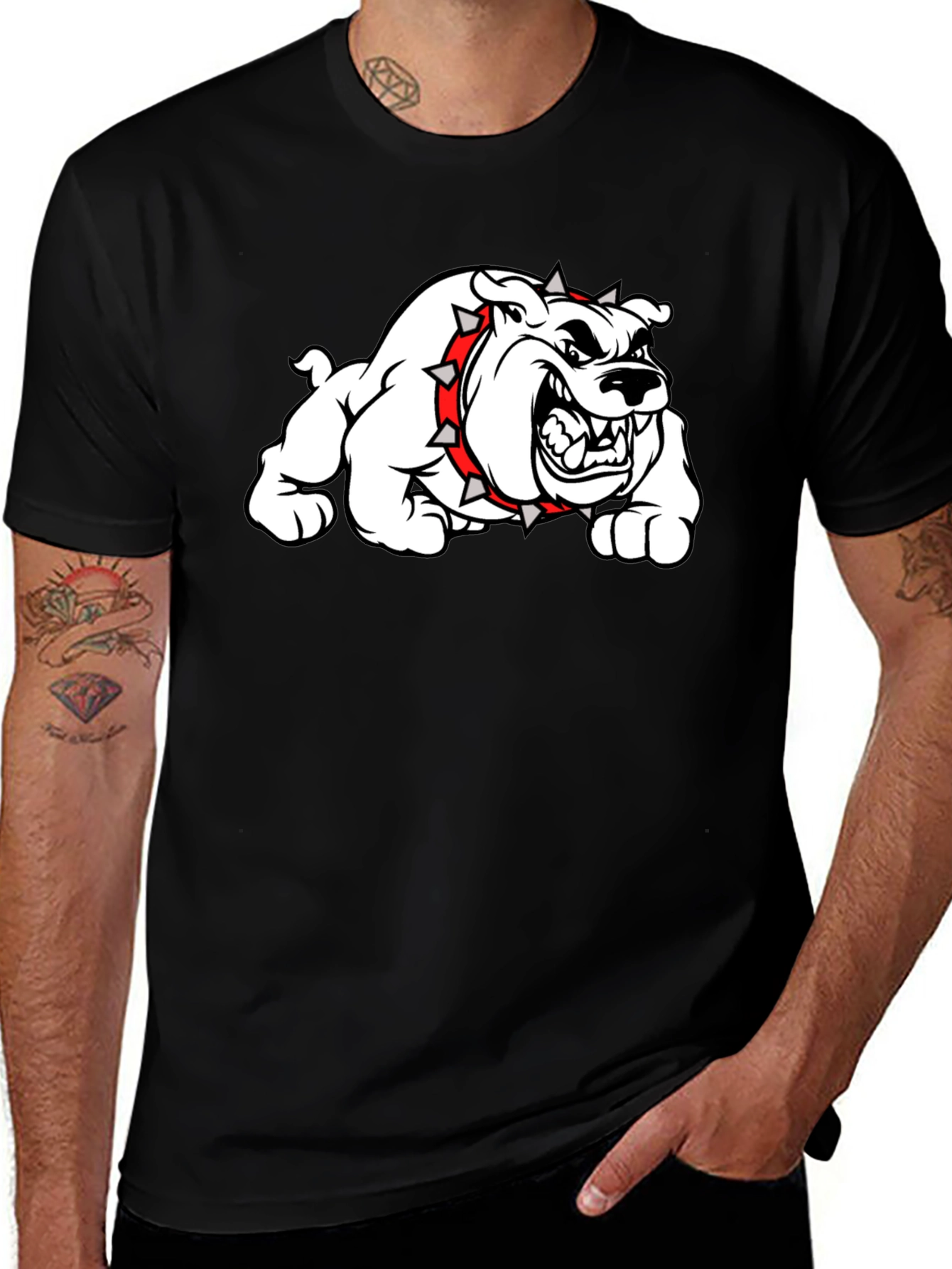 Mens Black Bulldog Graphic T-Shirt
