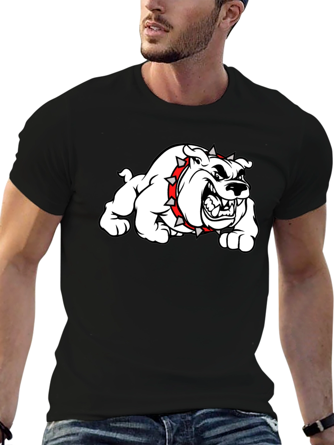 Mens Black Bulldog Graphic T-Shirt