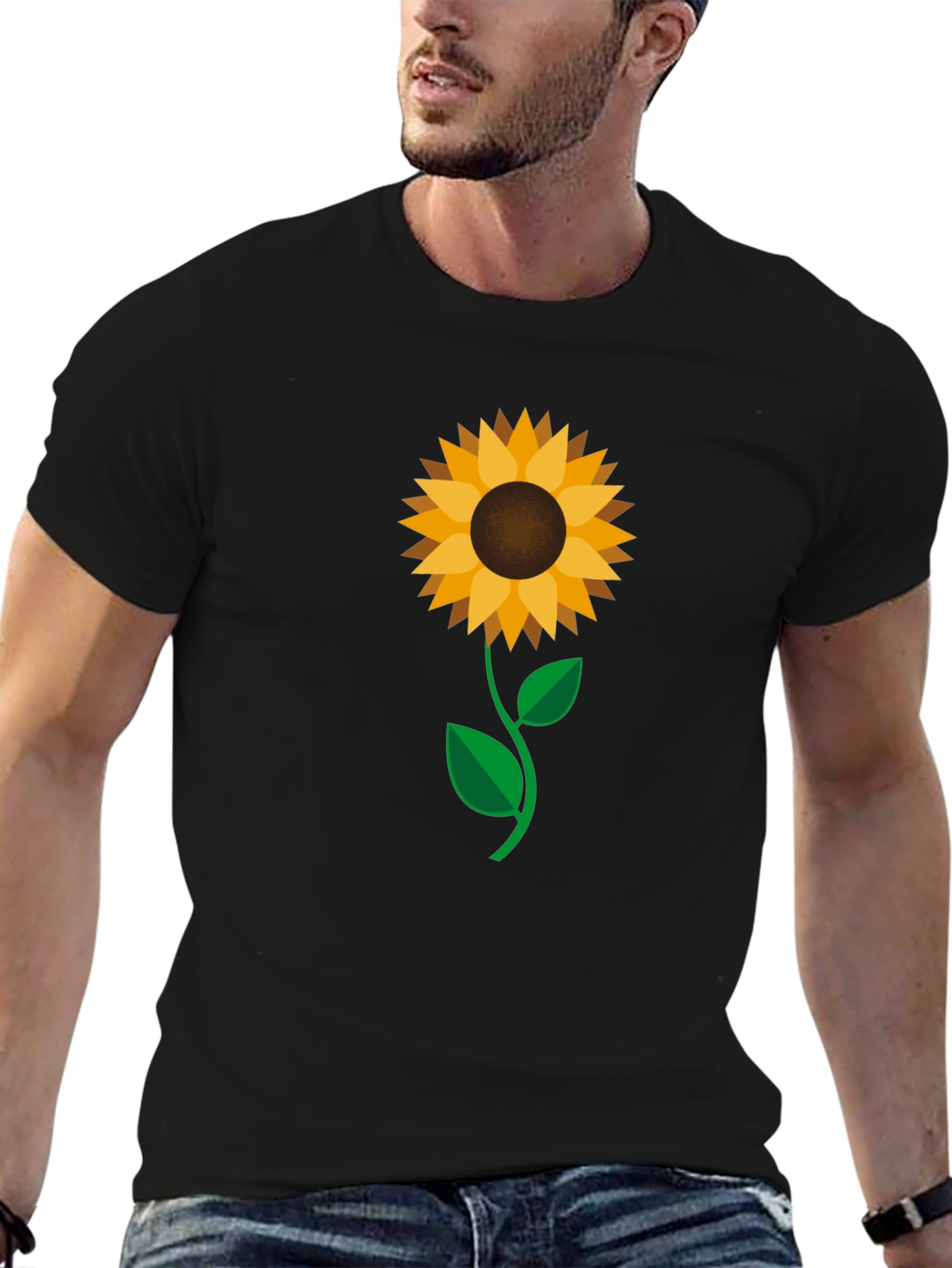 Sunflower Graphic Print Black T-Shirt