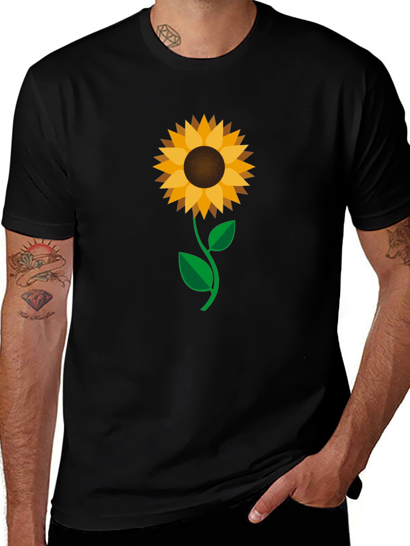 Sunflower Graphic Print Black T-Shirt