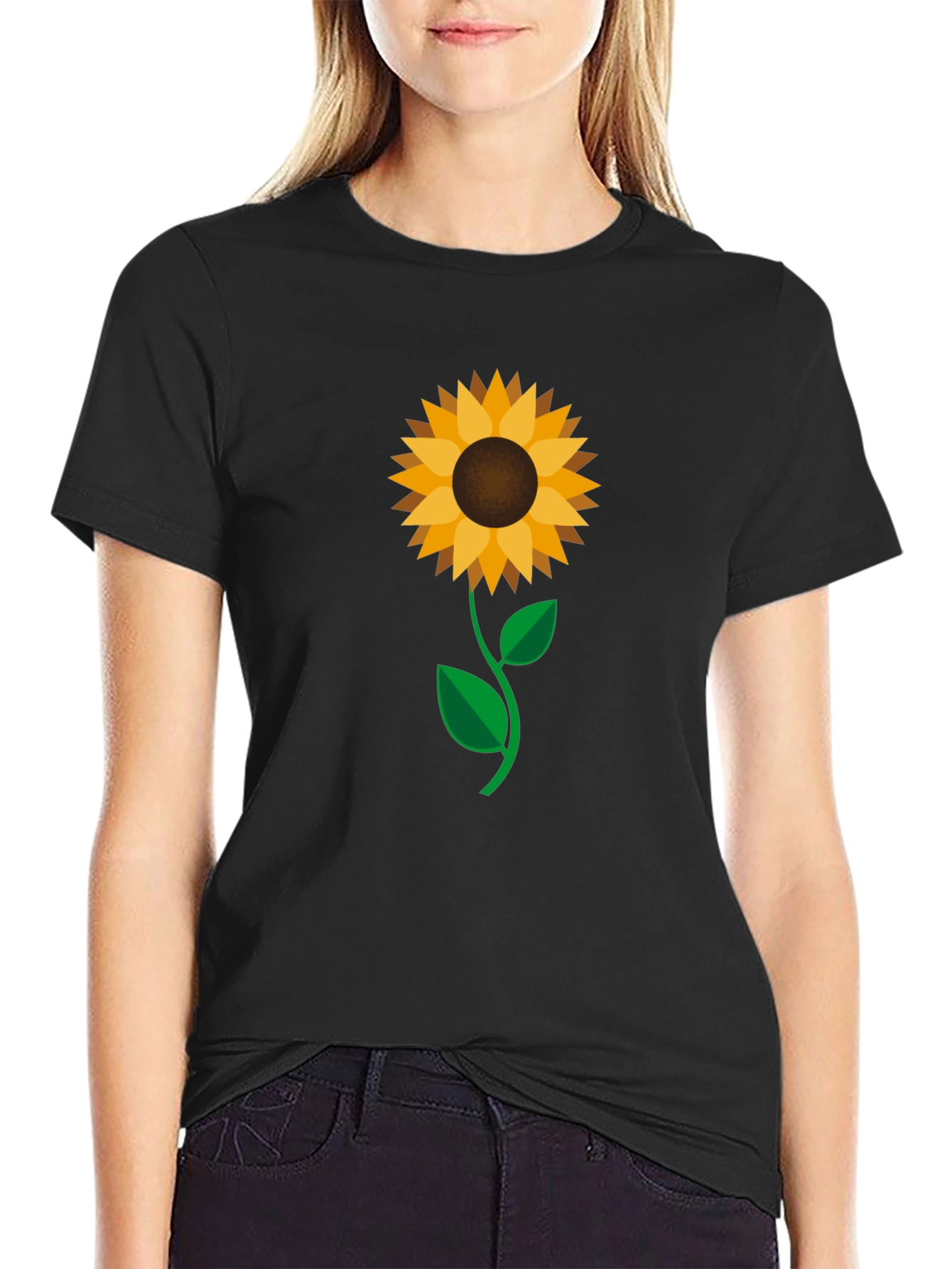 Sunflower Graphic Print Black T-Shirt