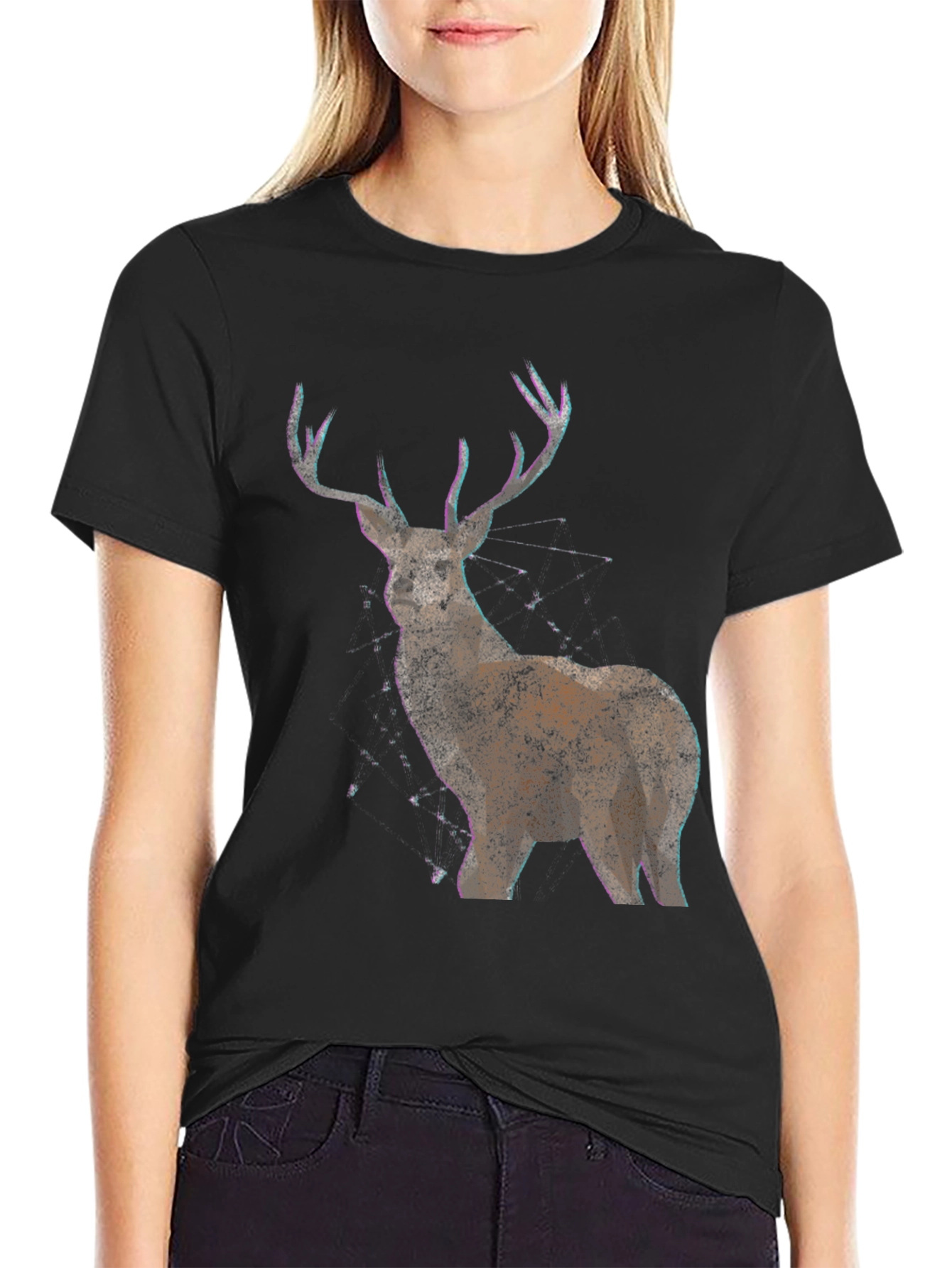 Deer Graphic Print Mens Black T-Shirt
