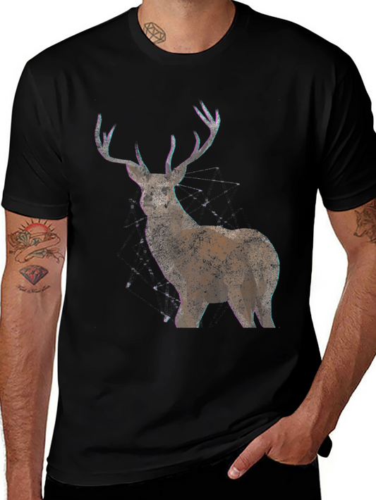 Deer Graphic Print Mens Black T-Shirt