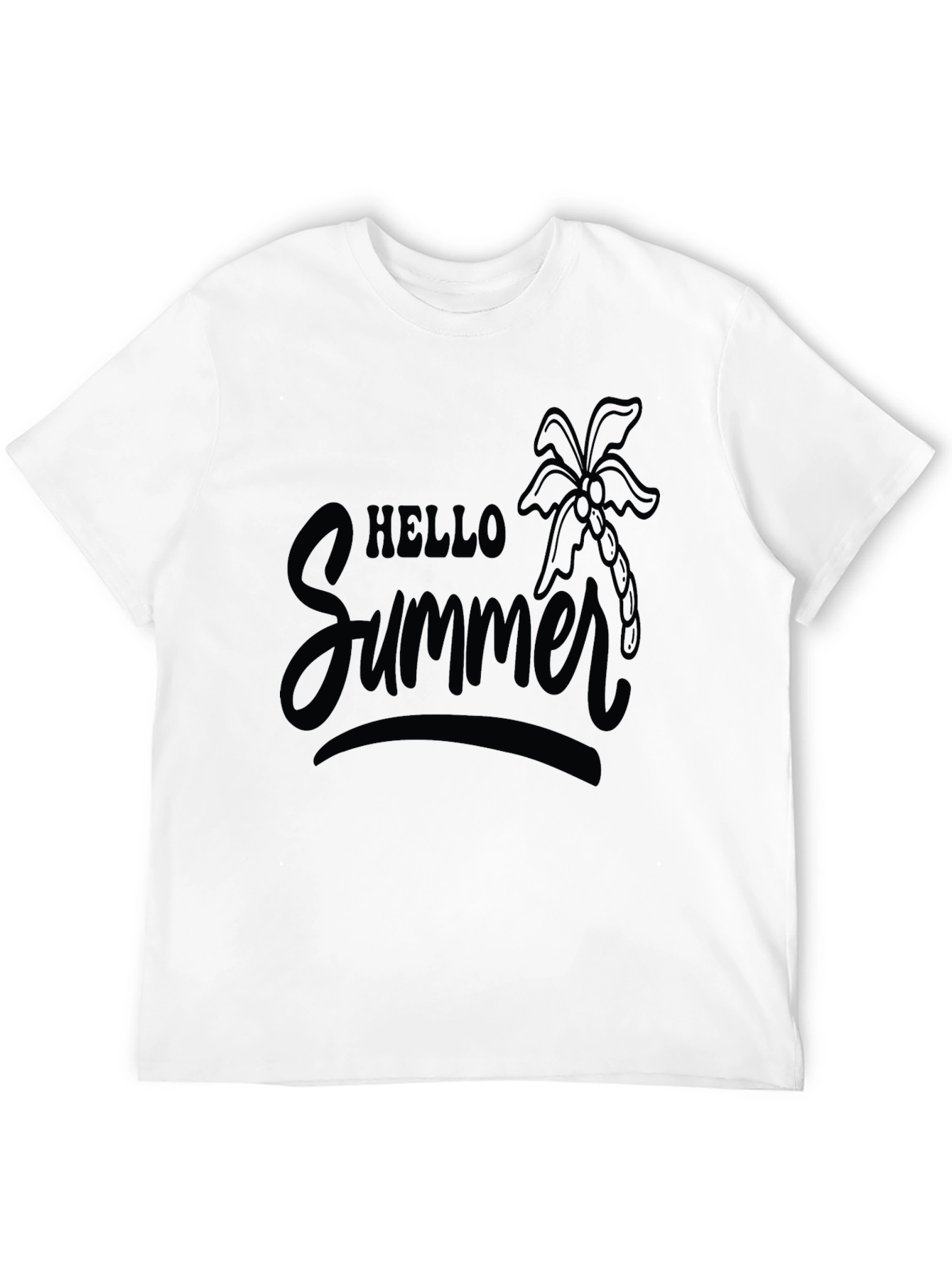 Hello Summer Black T-Shirt with Palm Tree
