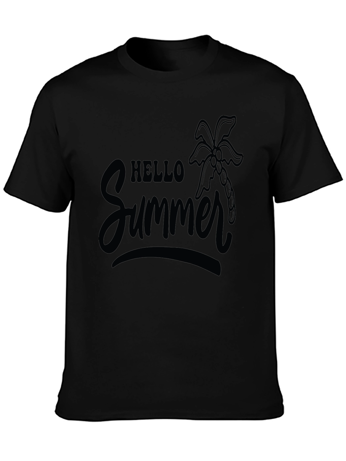Hello Summer Black T-Shirt with Palm Tree
