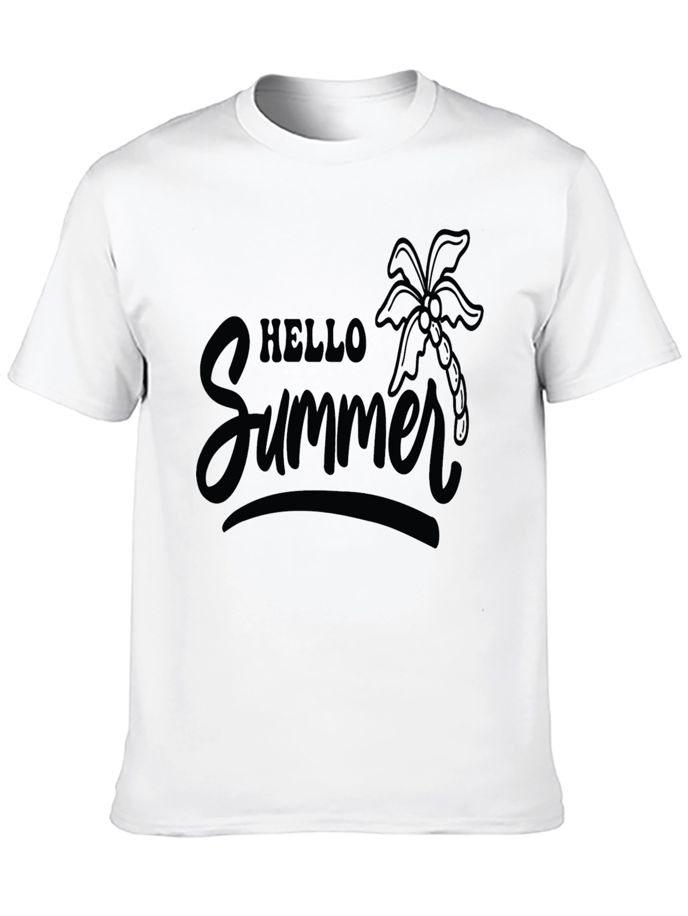 Hello Summer Black T-Shirt with Palm Tree