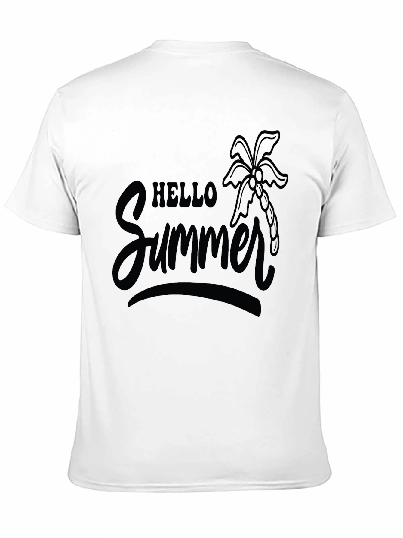 Hello Summer Black T-Shirt with Palm Tree