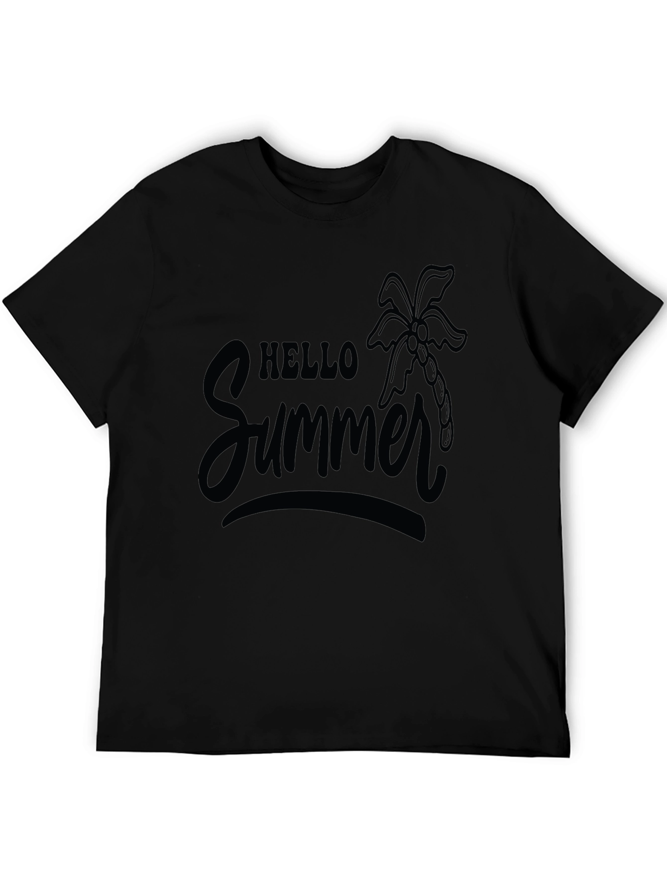 Hello Summer Black T-Shirt with Palm Tree