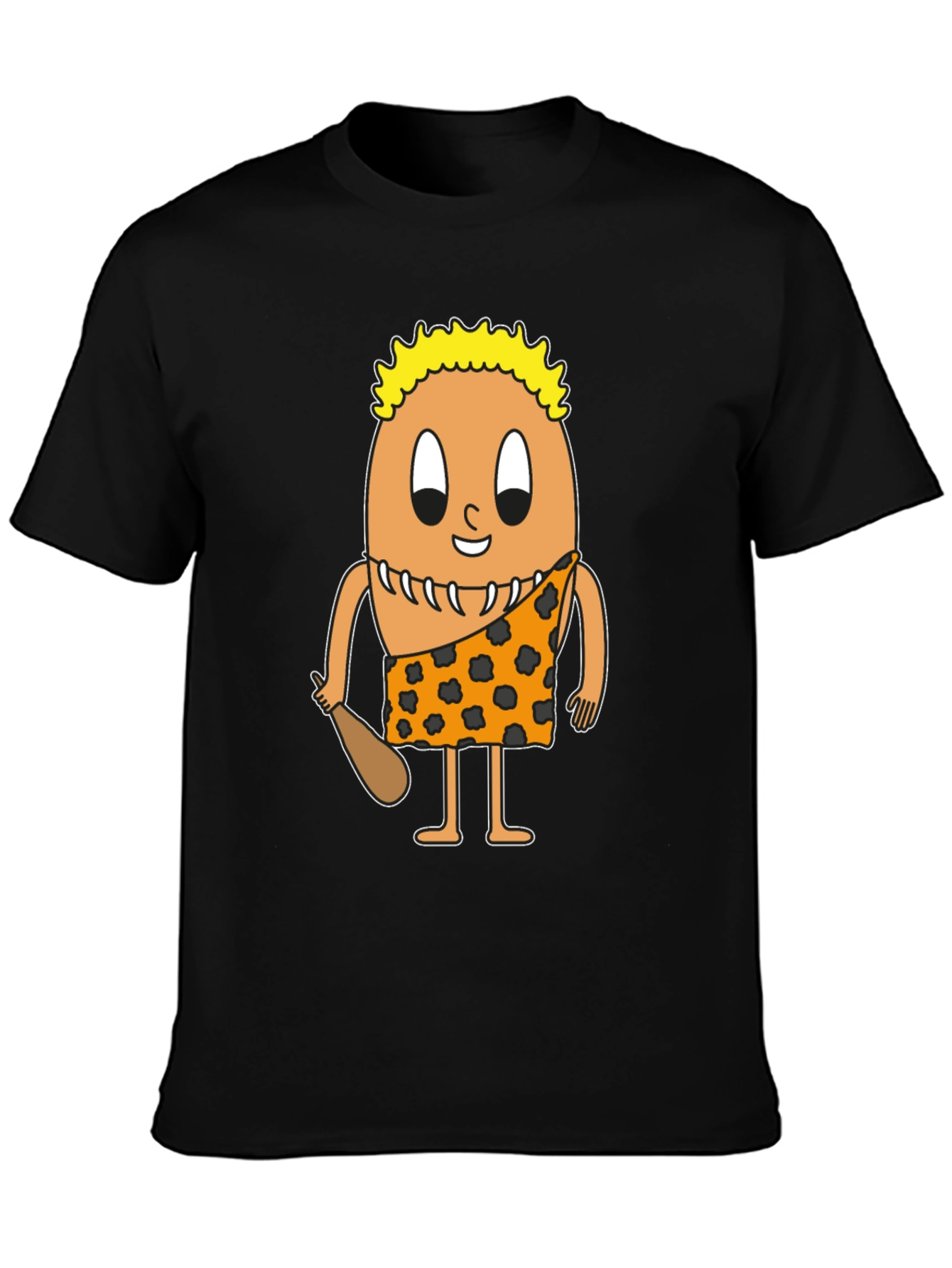 Cartoon Caveman Egg Black T-Shirt