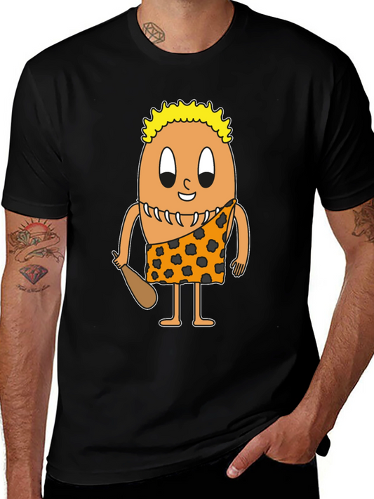 Cartoon Caveman Egg Black T-Shirt