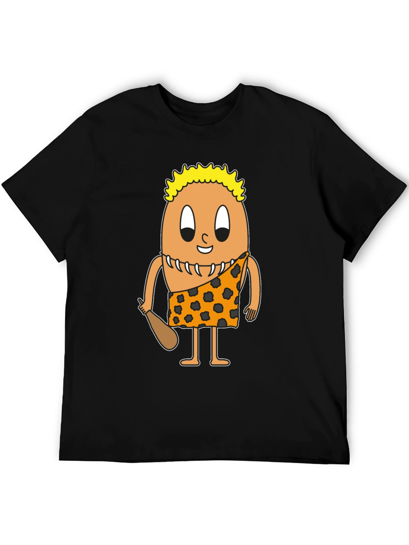 Cartoon Caveman Egg Black T-Shirt