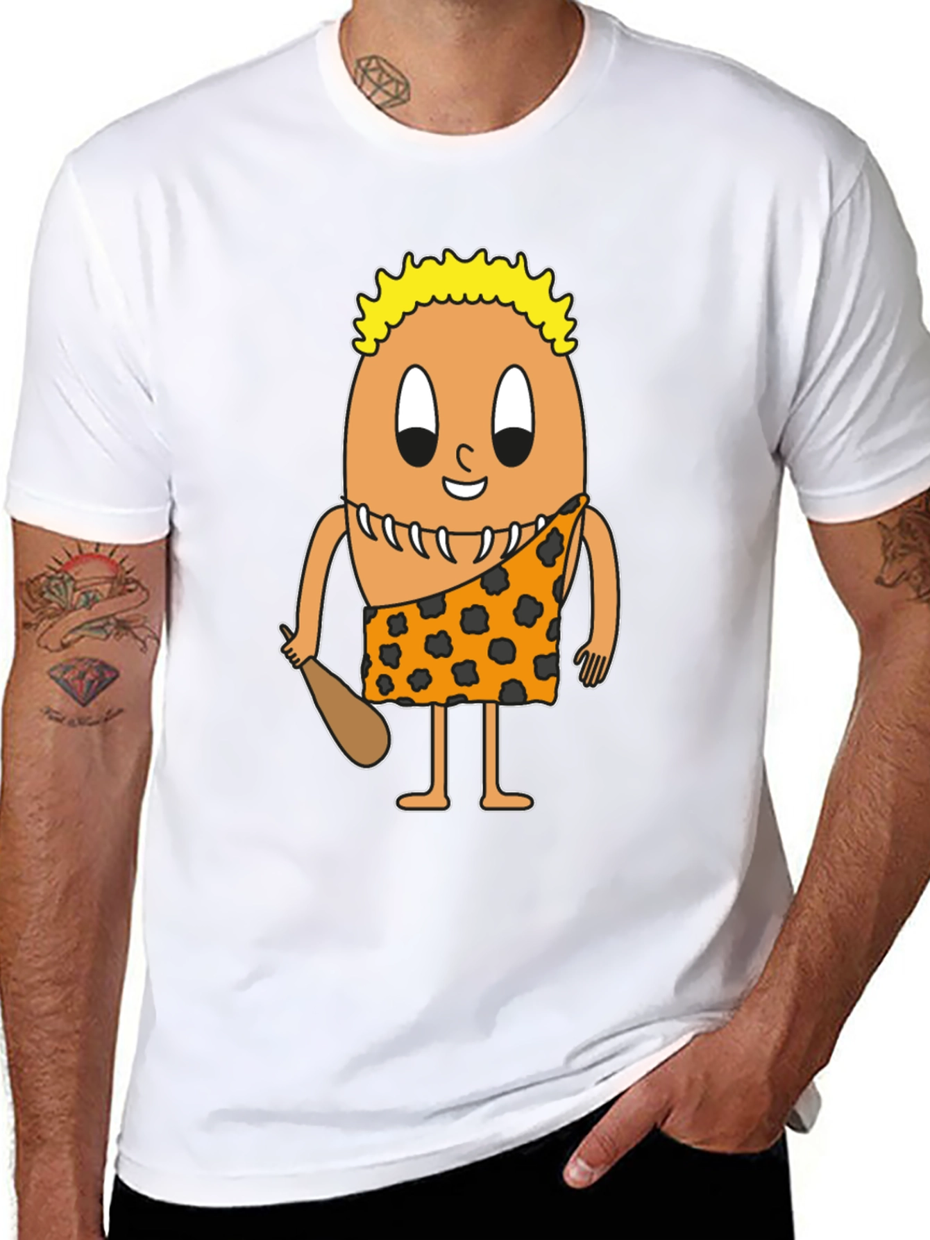 Cartoon Caveman Egg Black T-Shirt