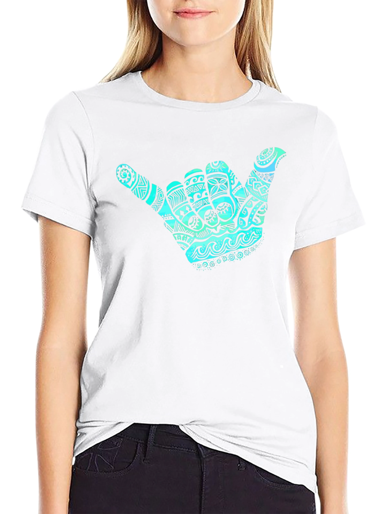 Shaka Hand Graphic Tee - Casual Black T-Shirt