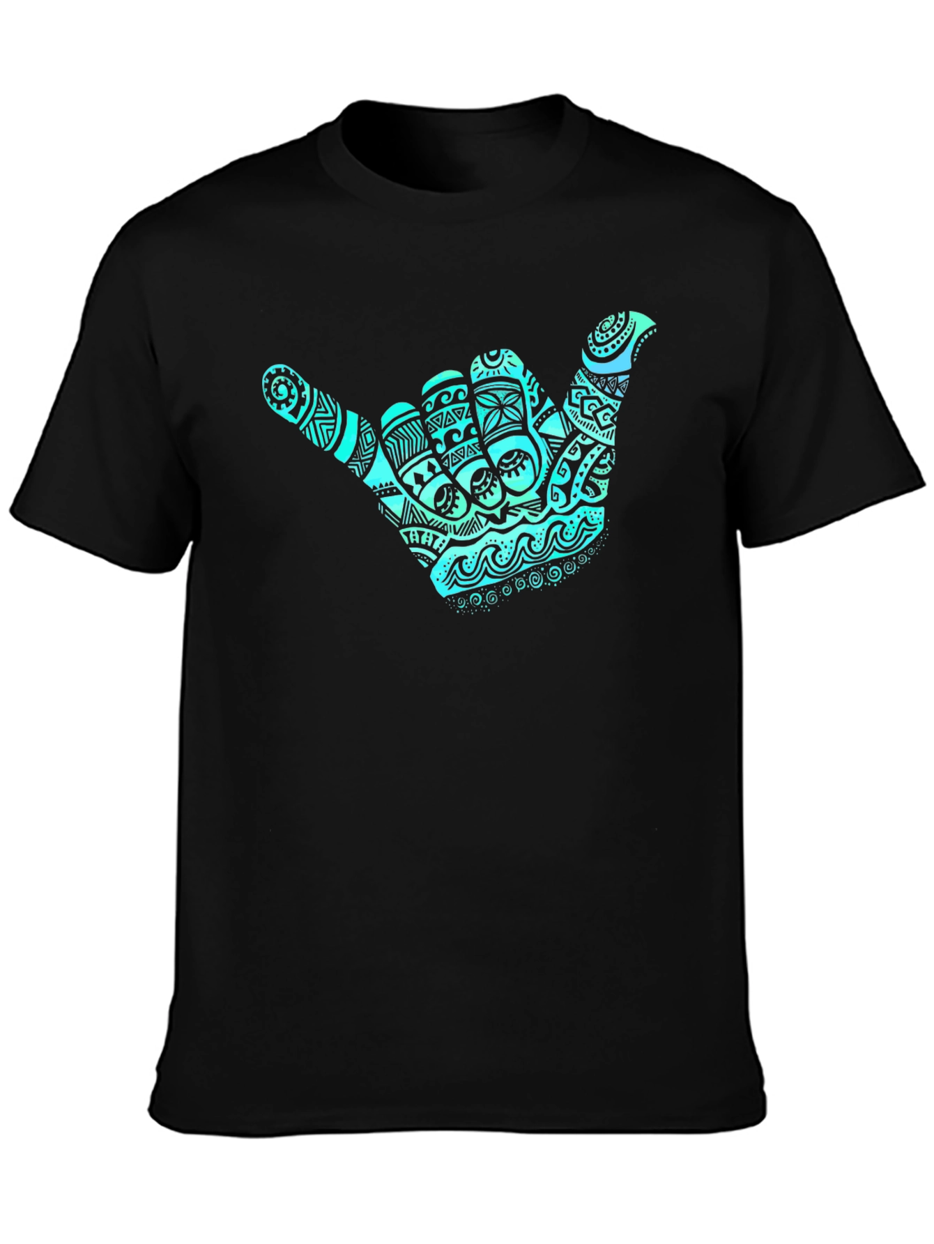 Shaka Hand Graphic Tee - Casual Black T-Shirt