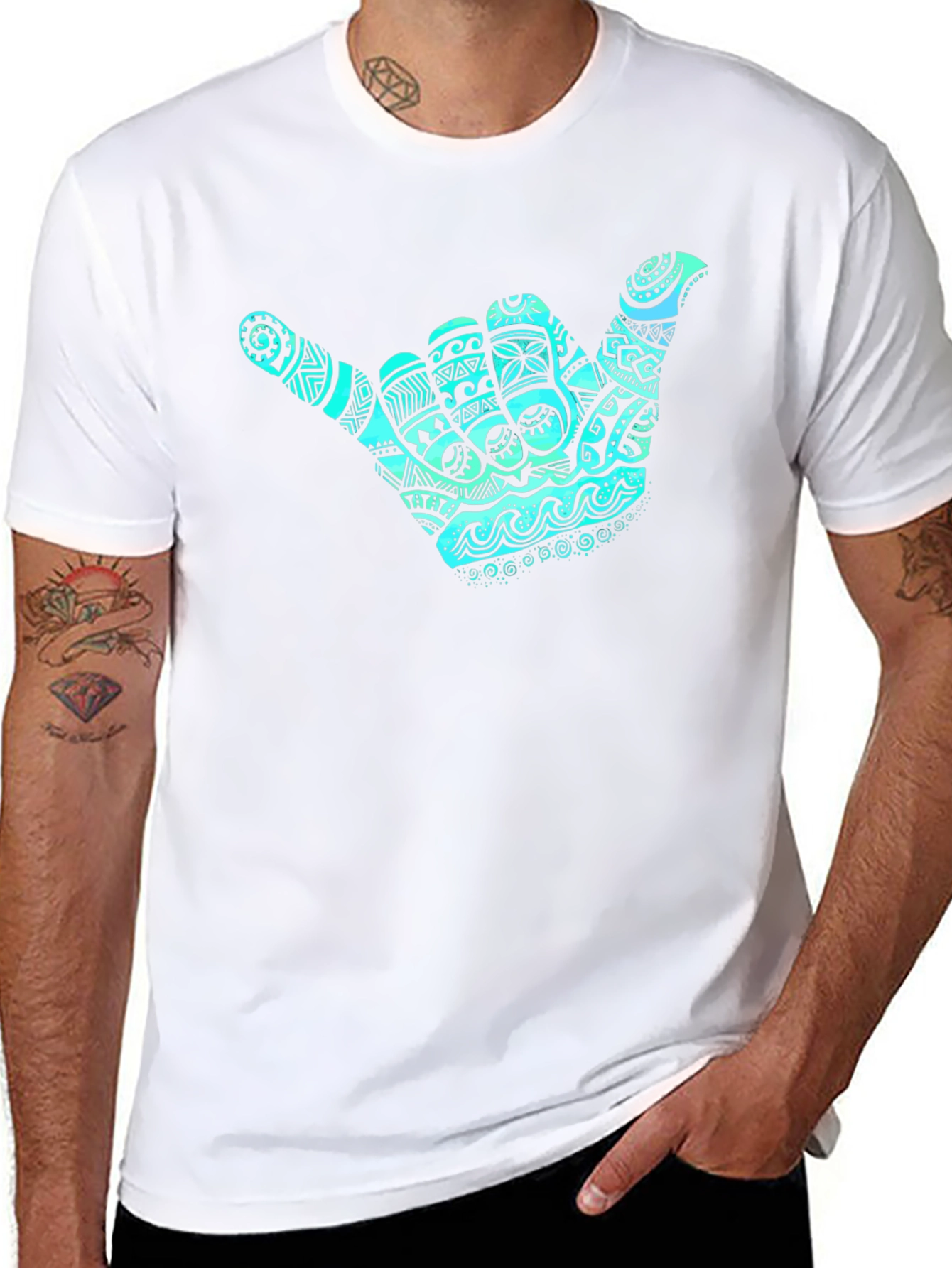 Shaka Hand Graphic Tee - Casual Black T-Shirt