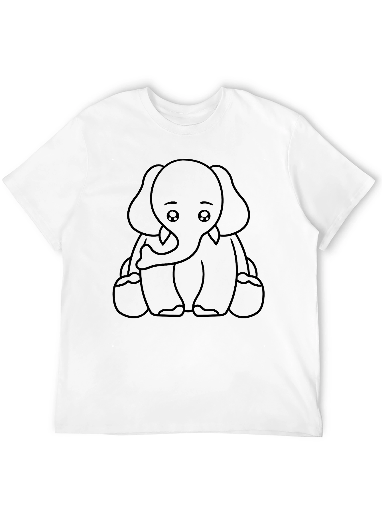 Cute Elephant Outline Graphic Tee - Black