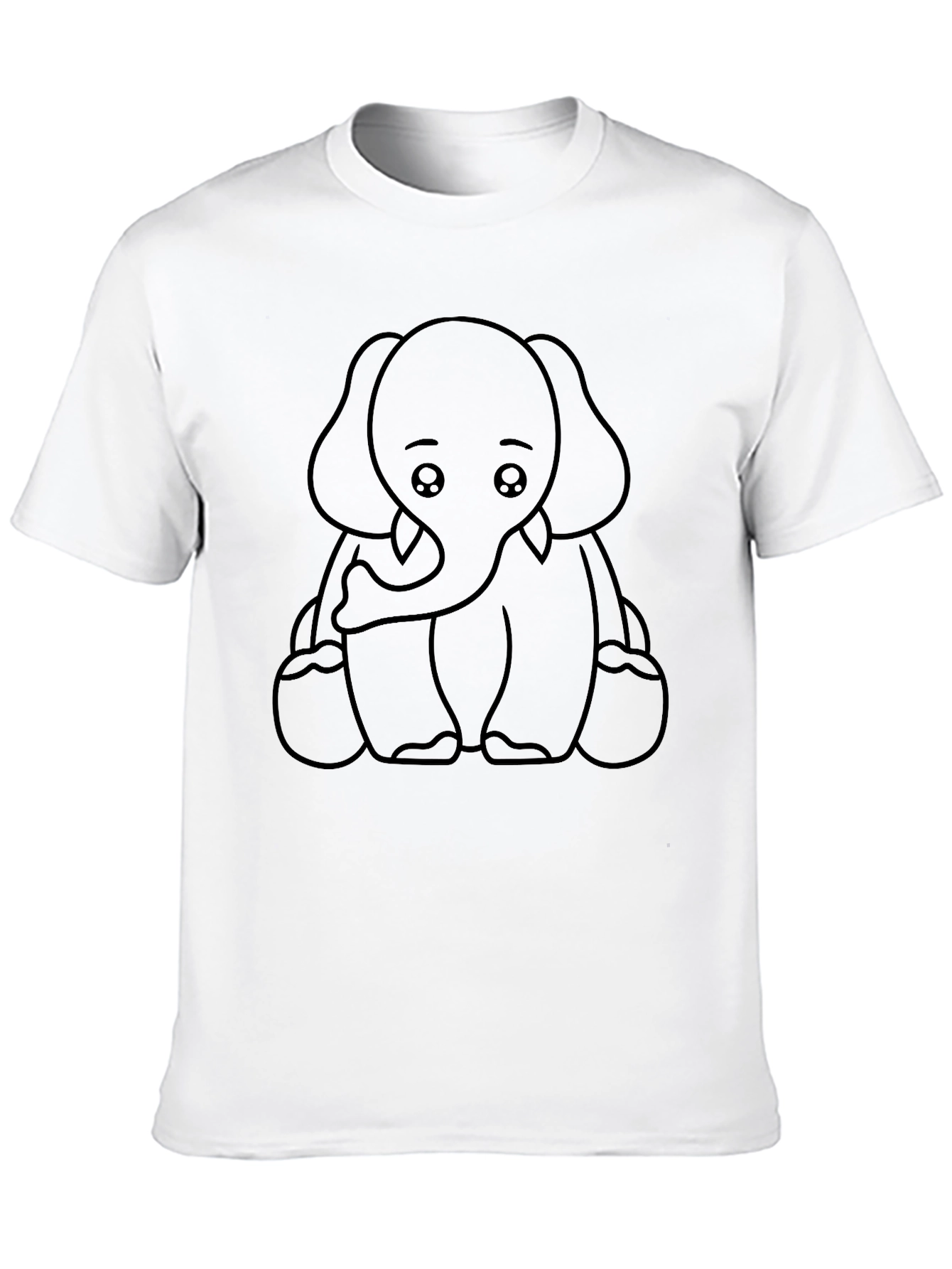 Cute Elephant Outline Graphic Tee - Black