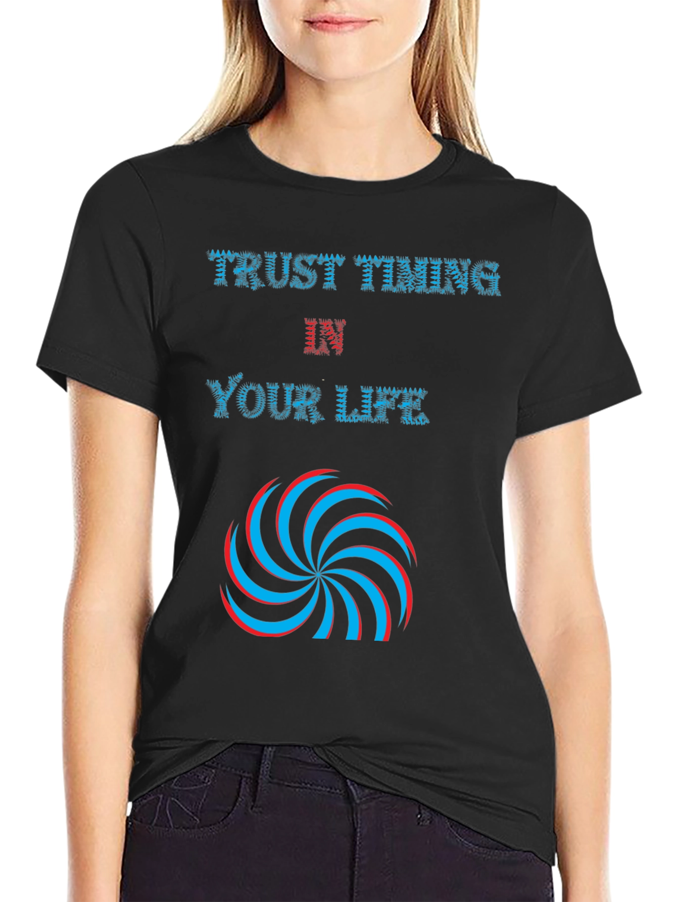 Trust Timing in Your Life Black Graphic Tee
