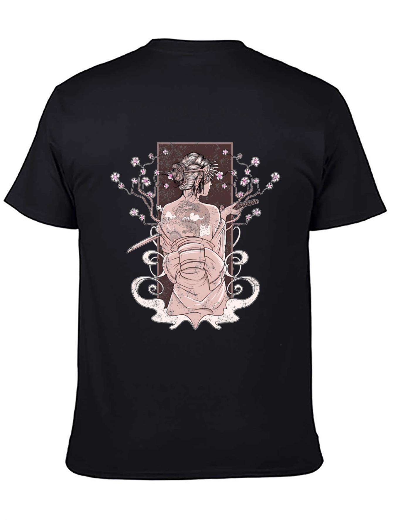 Geisha Art Print Mens Black T-Shirt