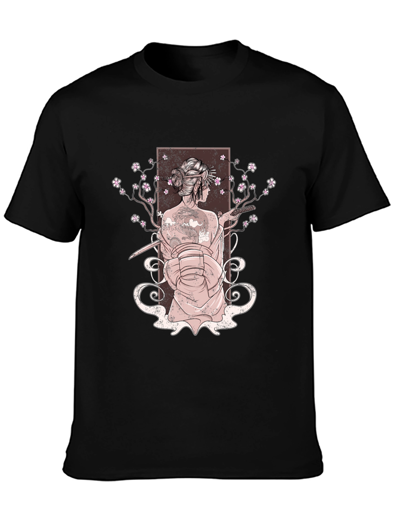 Geisha Art Print Mens Black T-Shirt