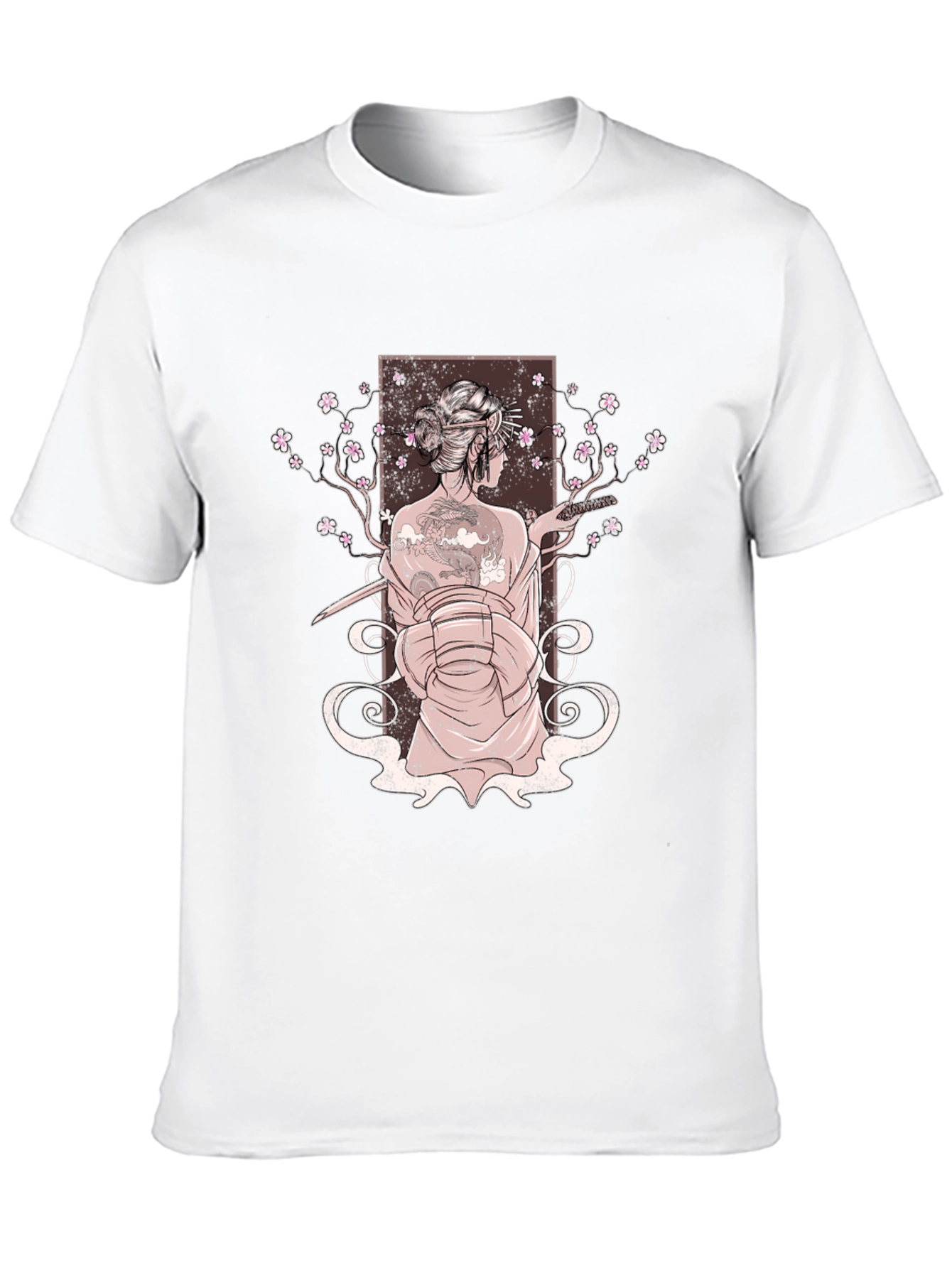 Geisha Art Print Mens Black T-Shirt
