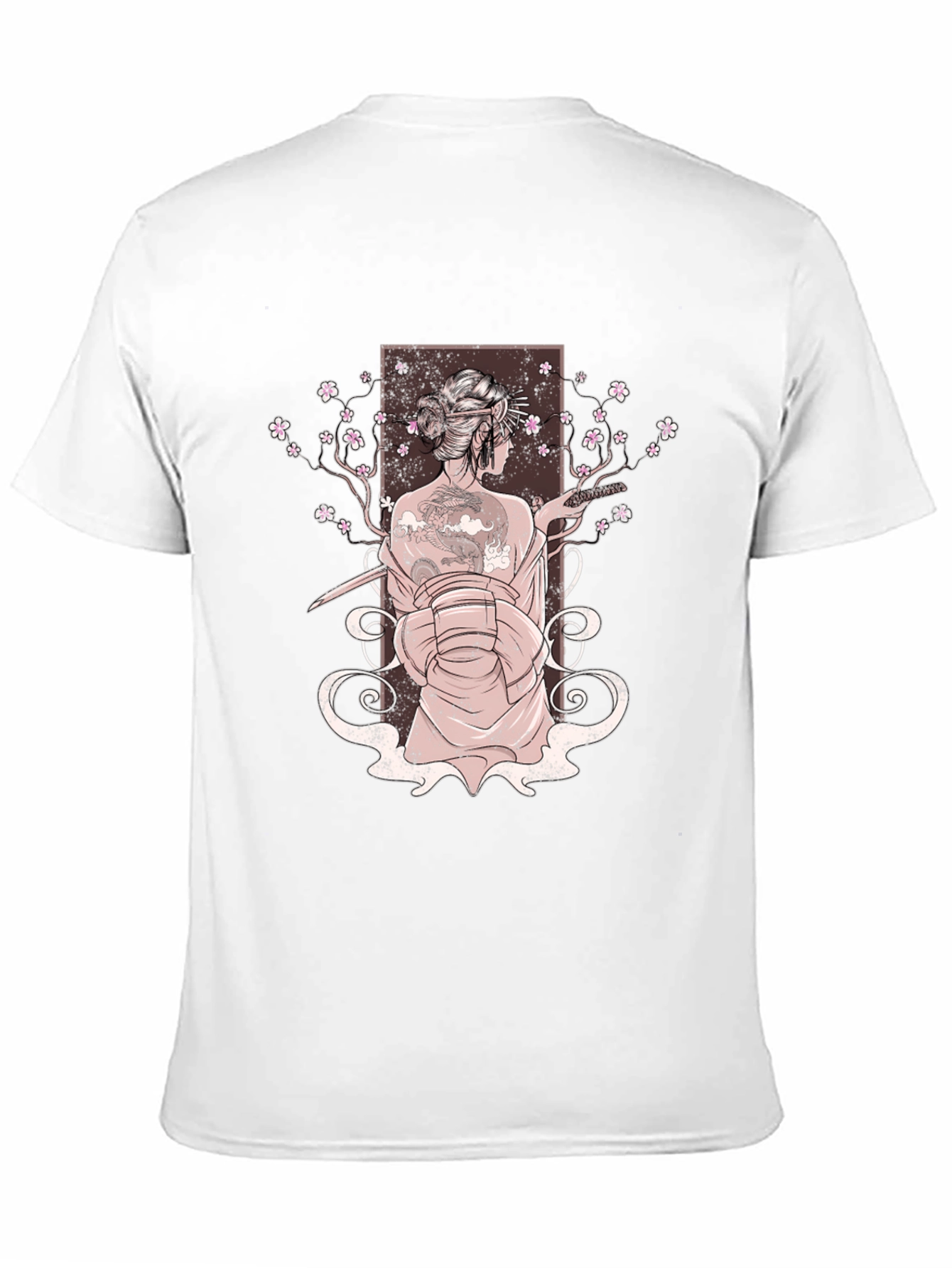 Geisha Art Print Mens Black T-Shirt
