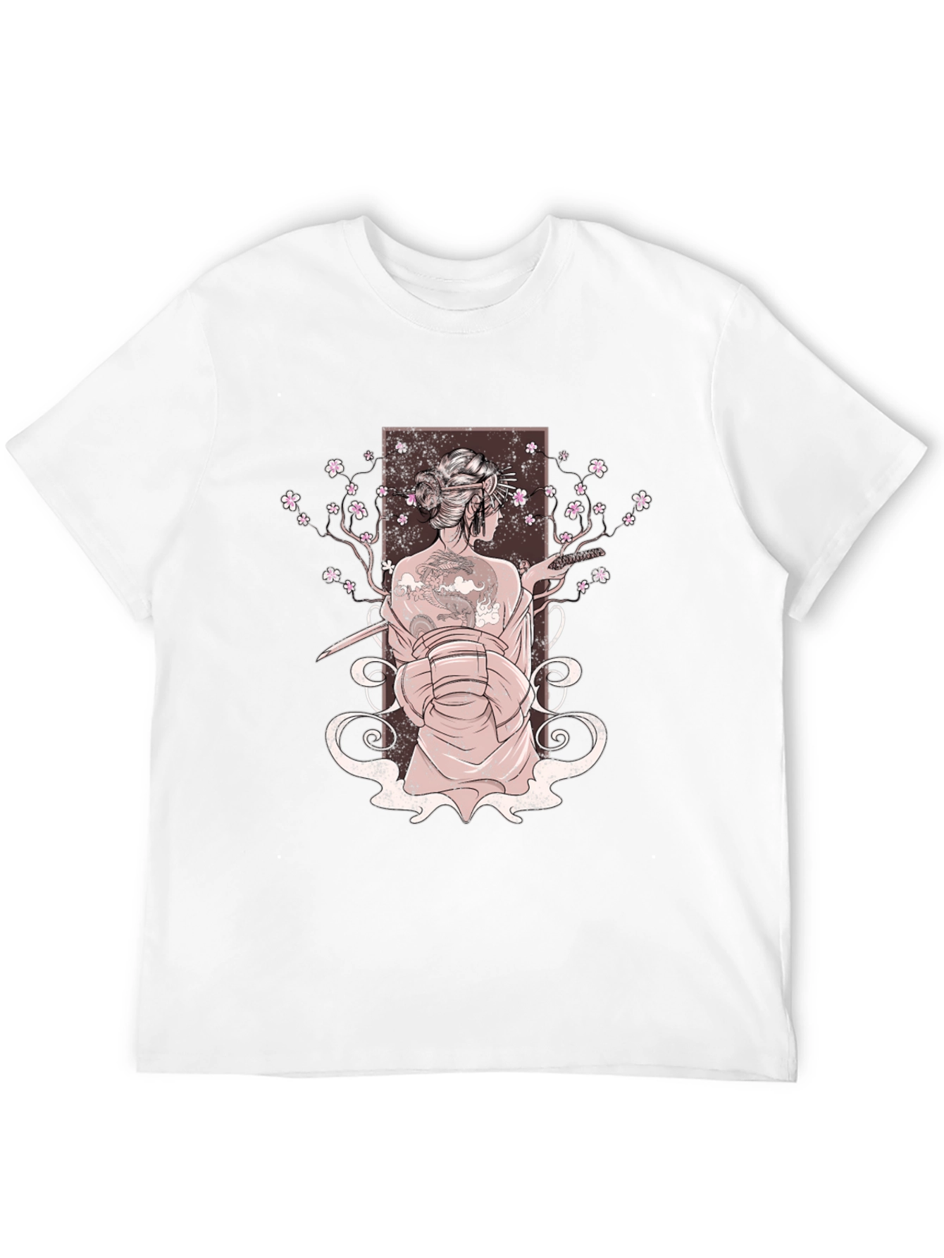 Geisha Art Print Mens Black T-Shirt