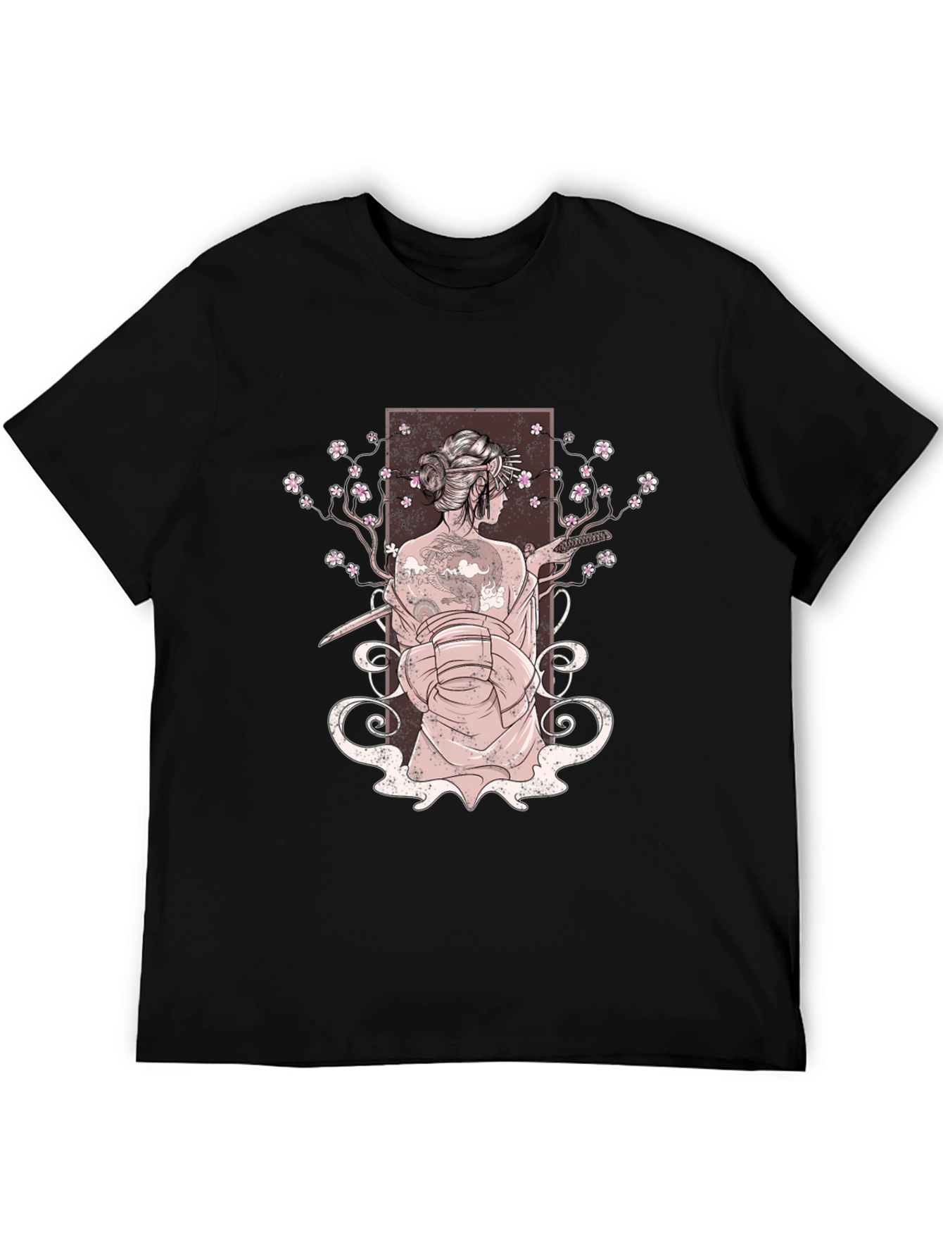Geisha Art Print Mens Black T-Shirt