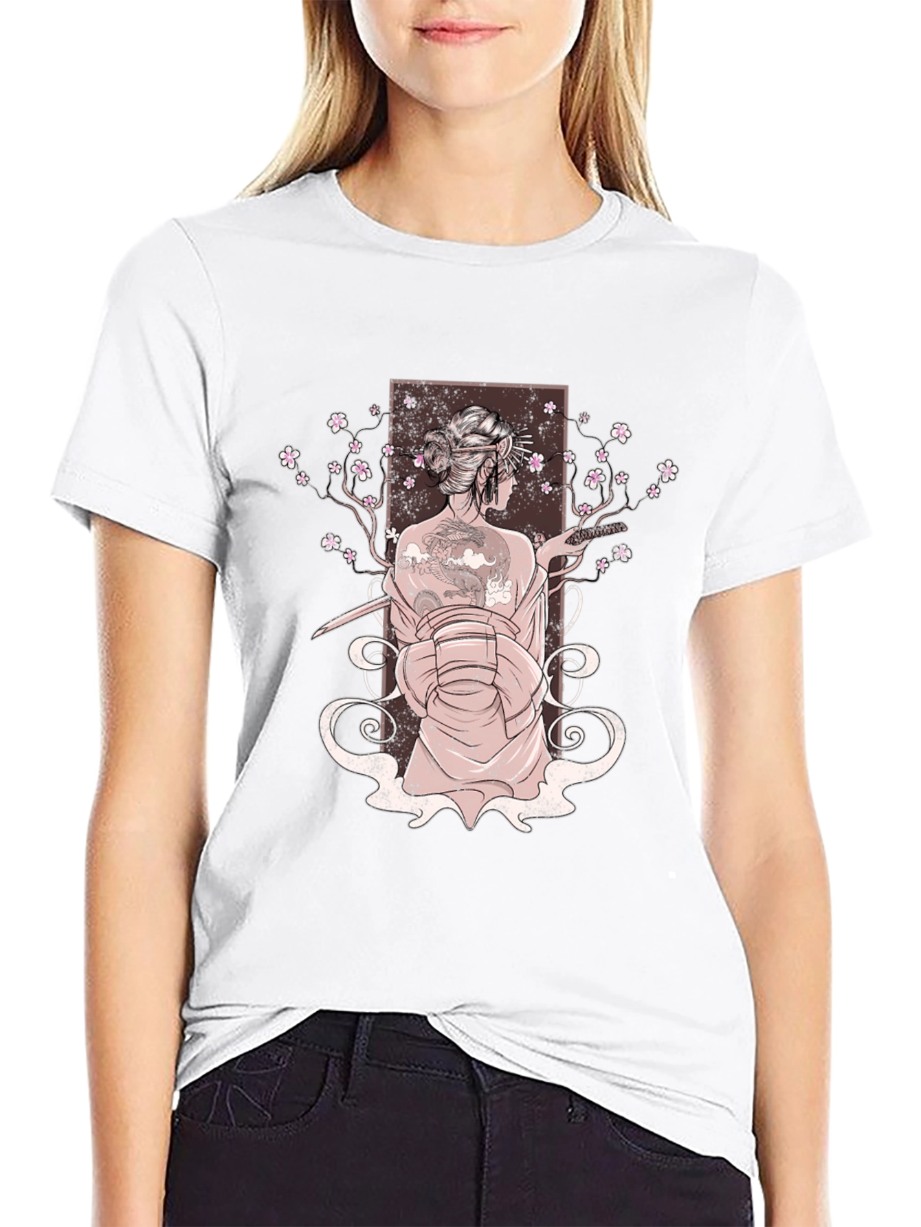 Geisha Art Print Mens Black T-Shirt