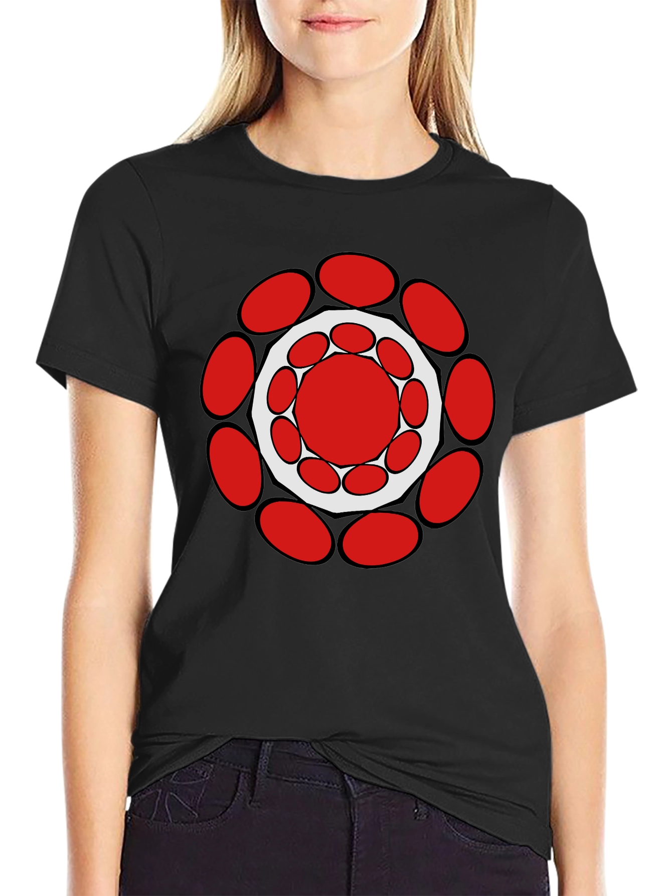 Geometric Circle Design Black T-Shirt