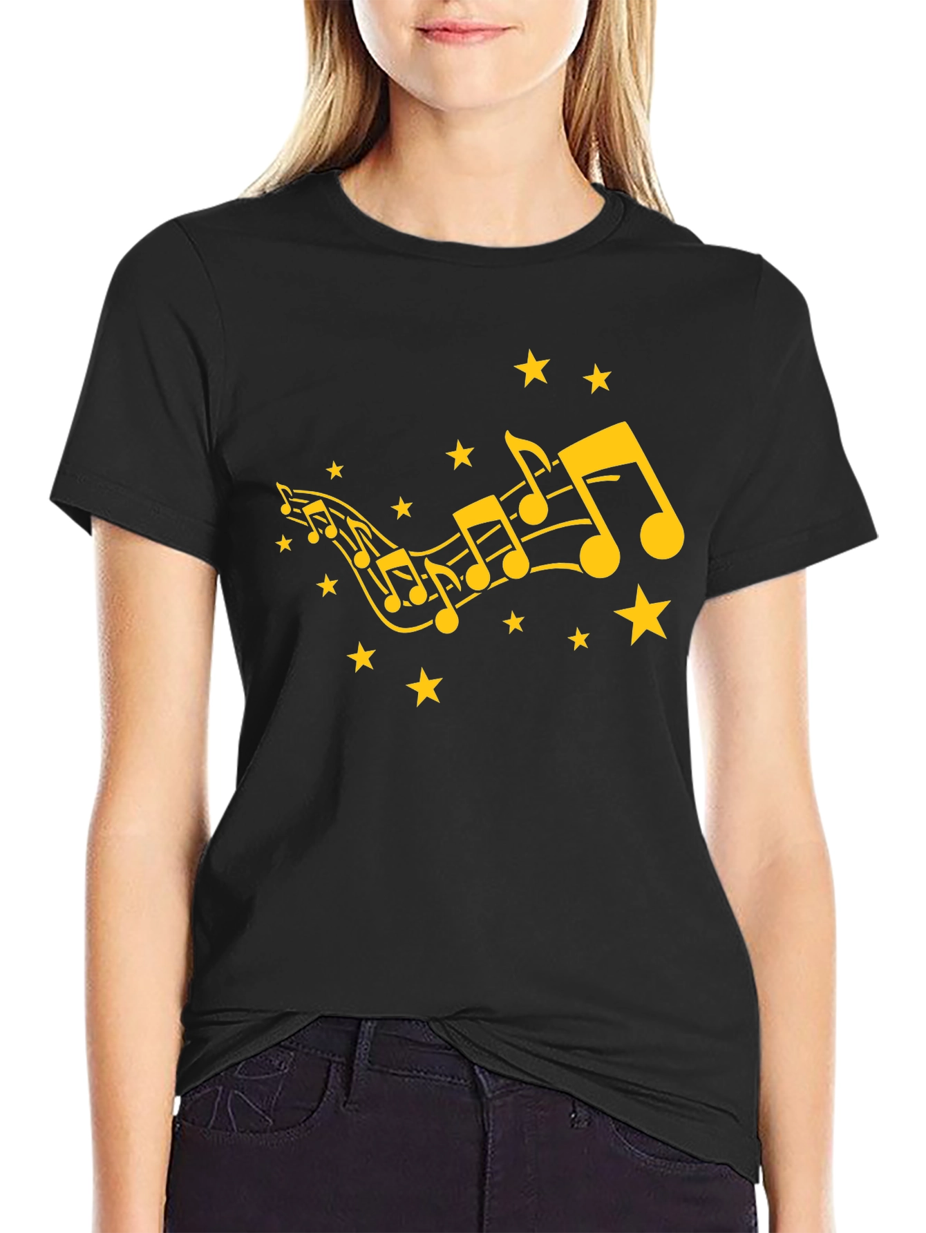 Musical Notes & Stars Black Graphic Tee