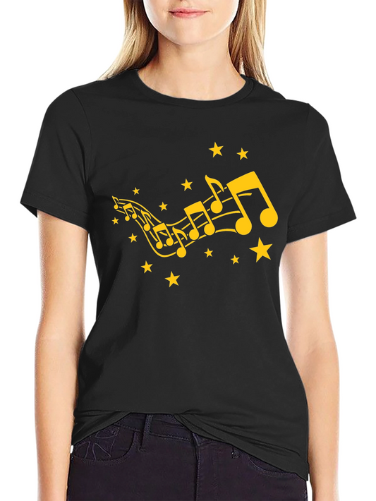 Musical Notes & Stars Black Graphic Tee