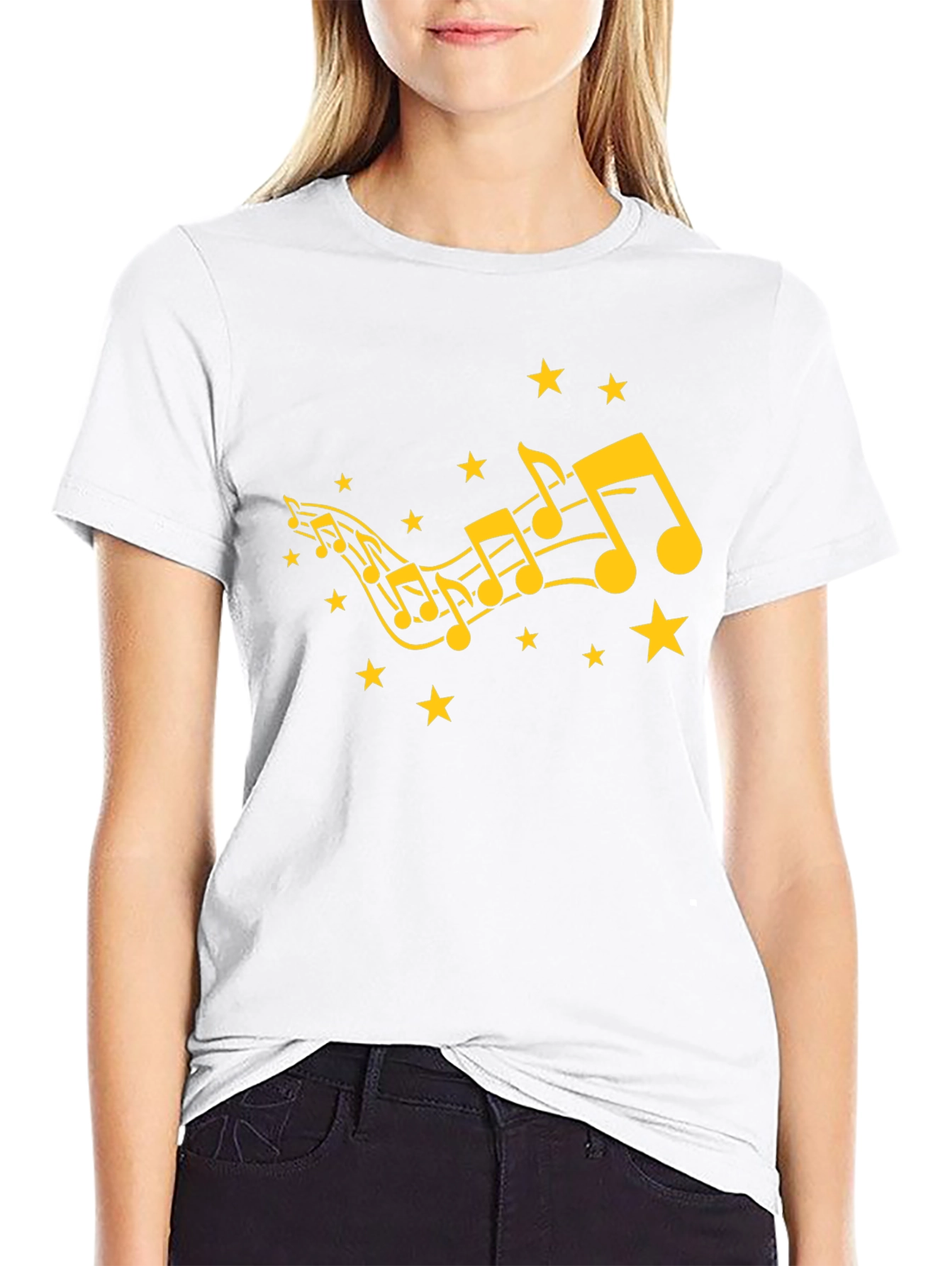 Musical Notes & Stars Black Graphic Tee