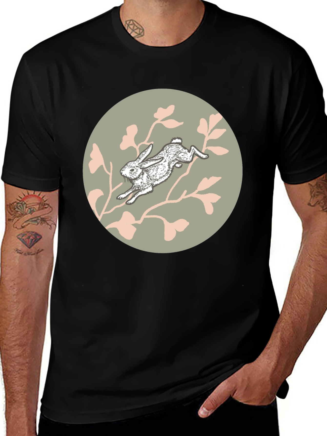 Rabbit Graphic Tee - Black Cotton Blend Shirt
