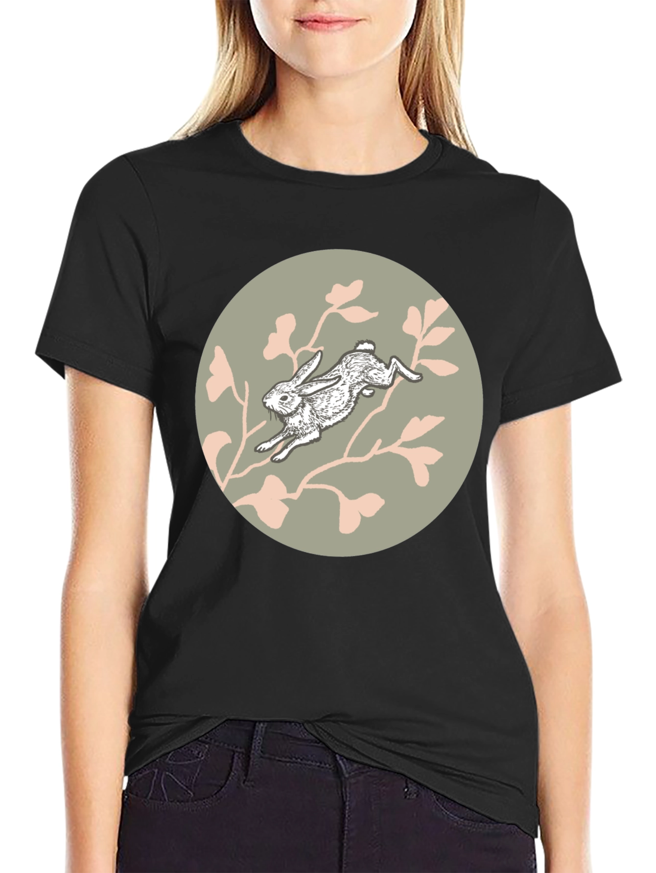 Rabbit Graphic Tee - Black Cotton Blend Shirt