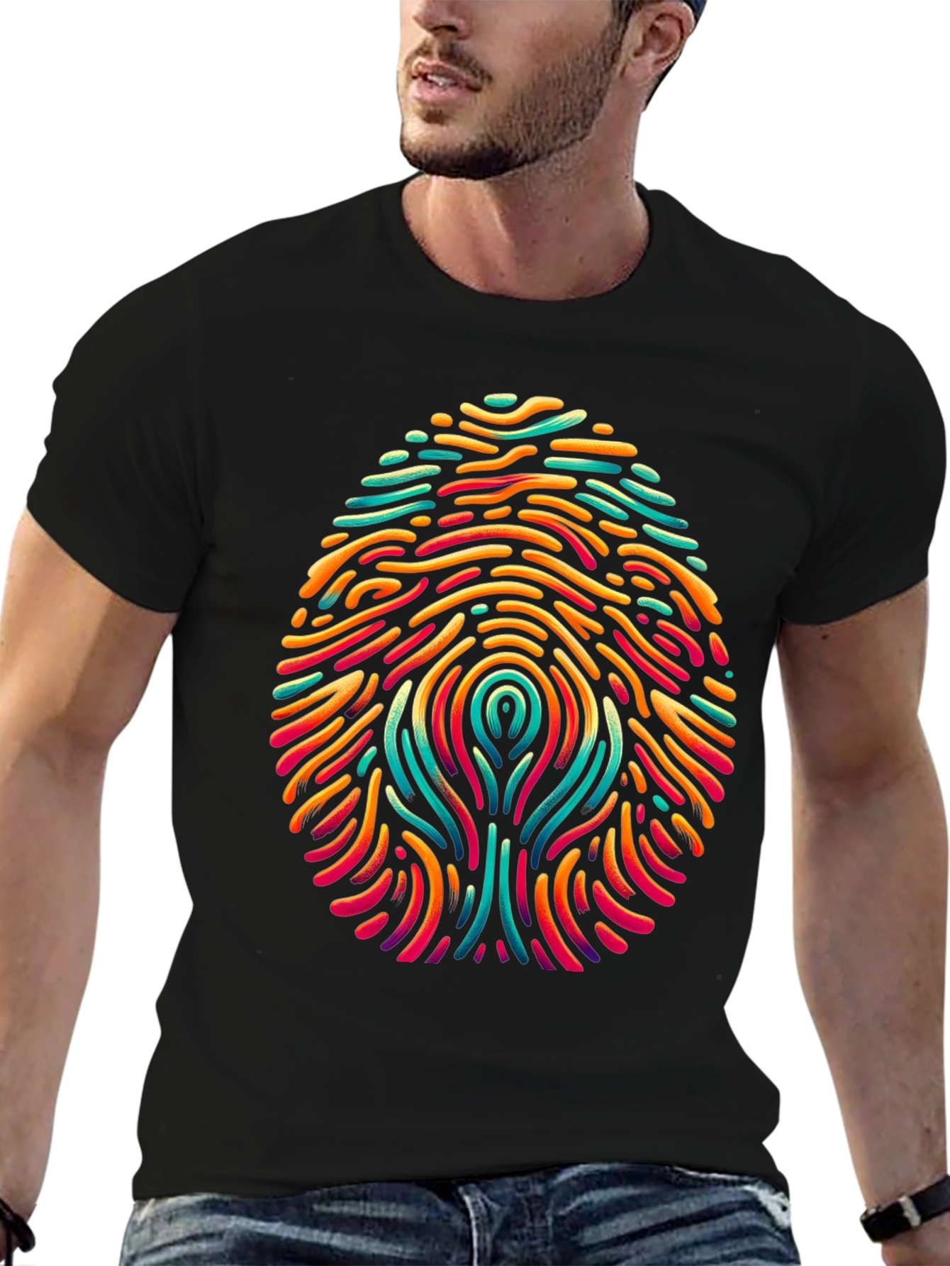 Abstract Fingerprint Graphic Tee - Modern Art Style