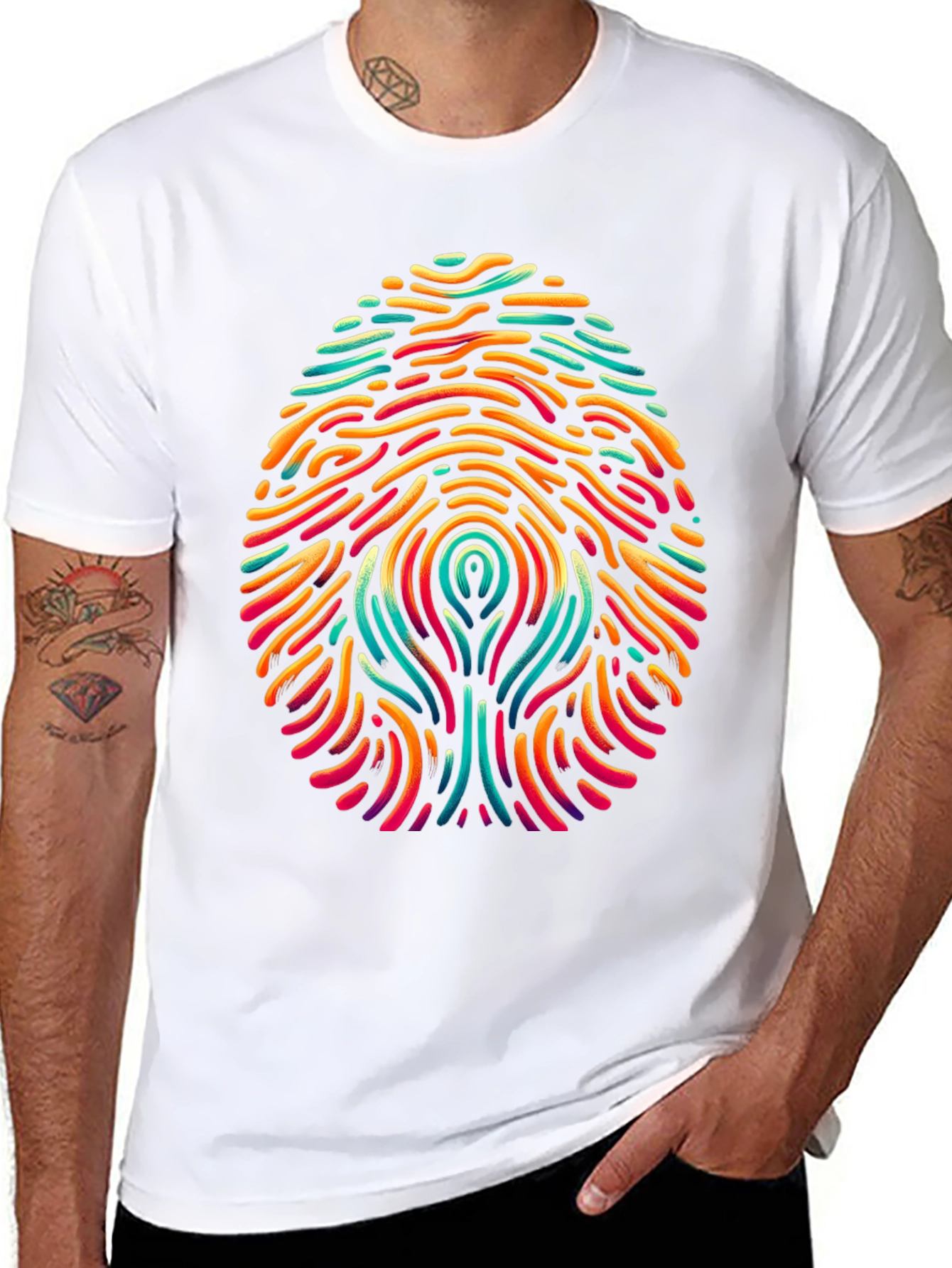 Abstract Fingerprint Graphic Tee - Modern Art Style