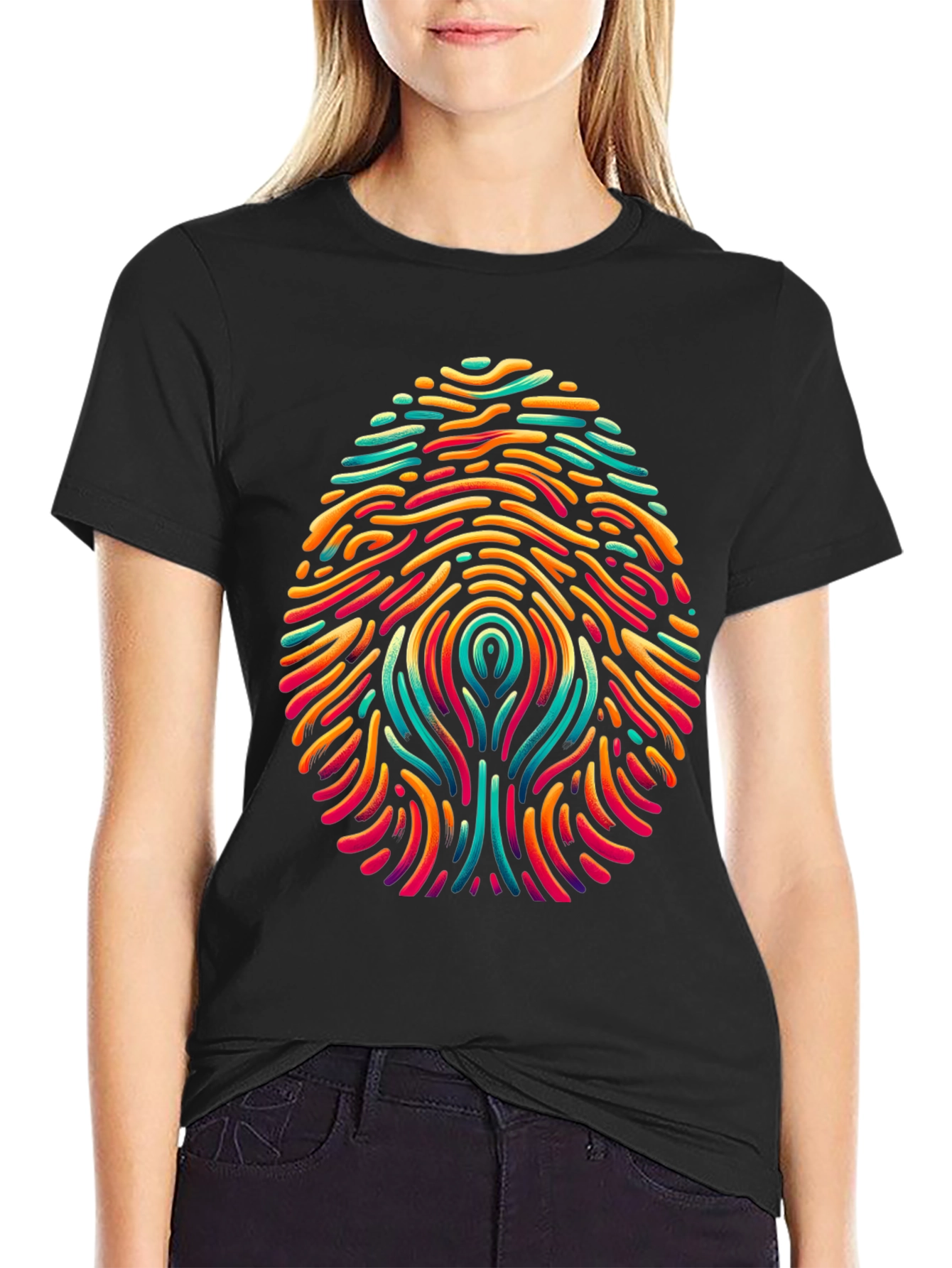 Abstract Fingerprint Graphic Tee - Modern Art Style