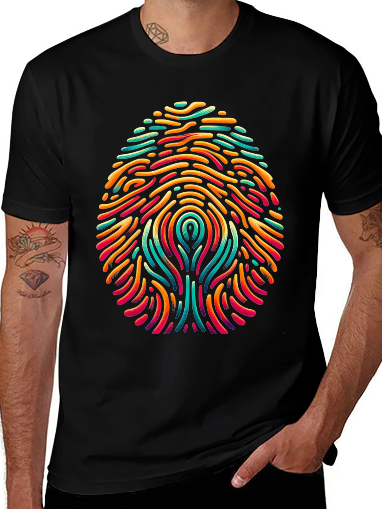 Abstract Fingerprint Graphic Tee - Modern Art Style
