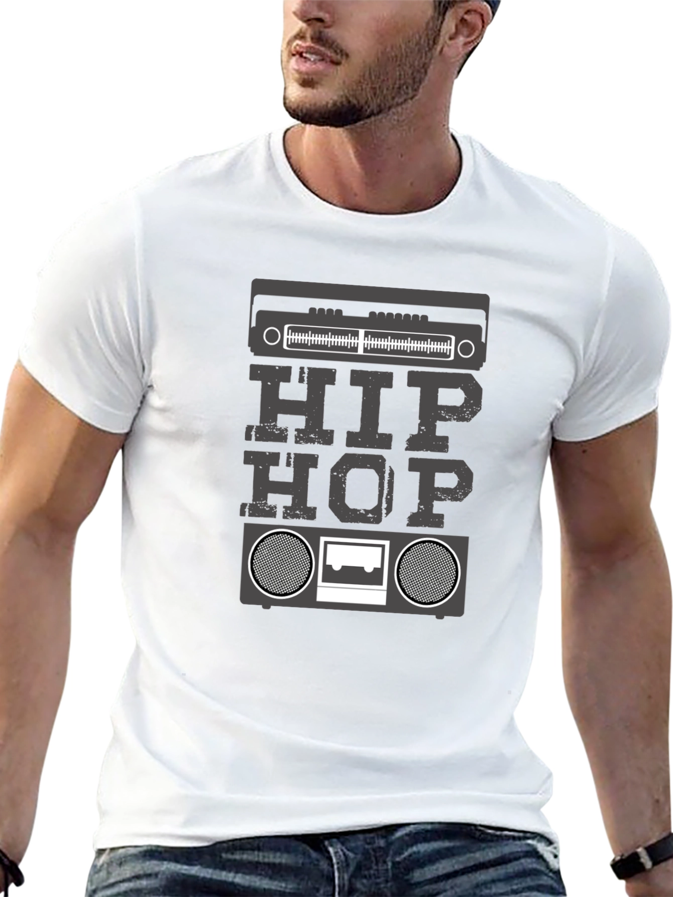 Hip Hop Boombox Graphic T-Shirt - Black