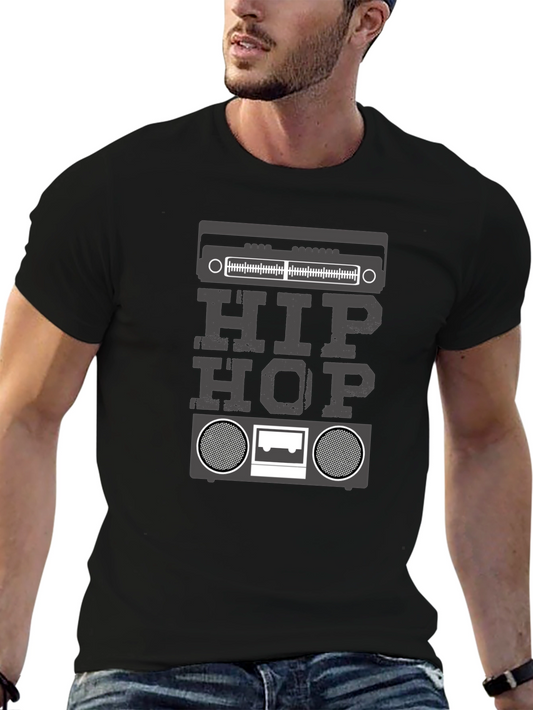 Hip Hop Boombox Graphic T-Shirt - Black
