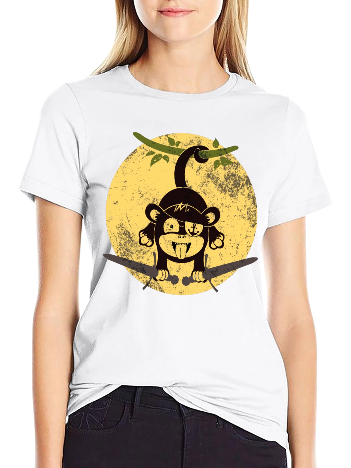 Pirate Monkey Graphic T-Shirt - Black Crew Neck Tee