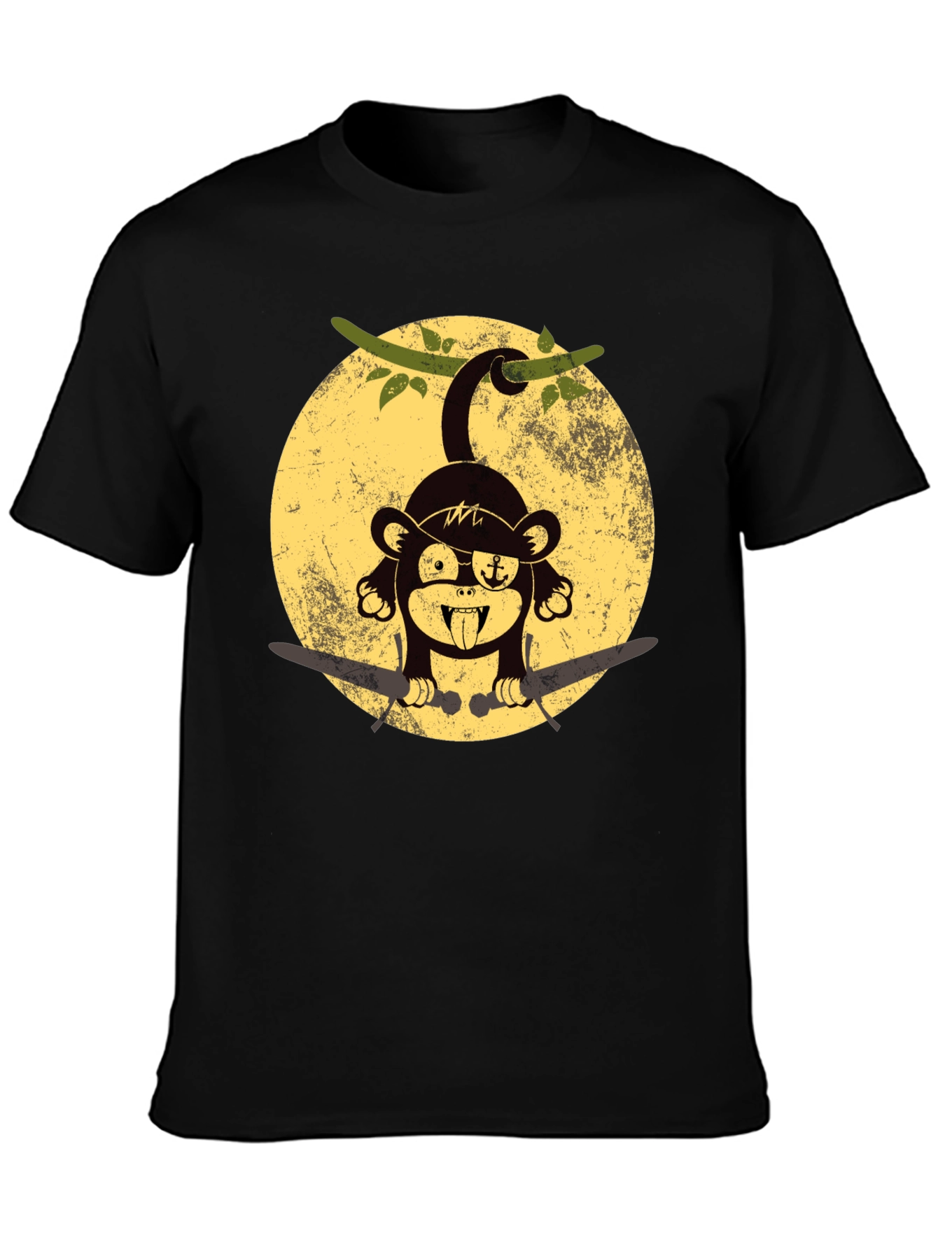 Pirate Monkey Graphic T-Shirt - Black Crew Neck Tee