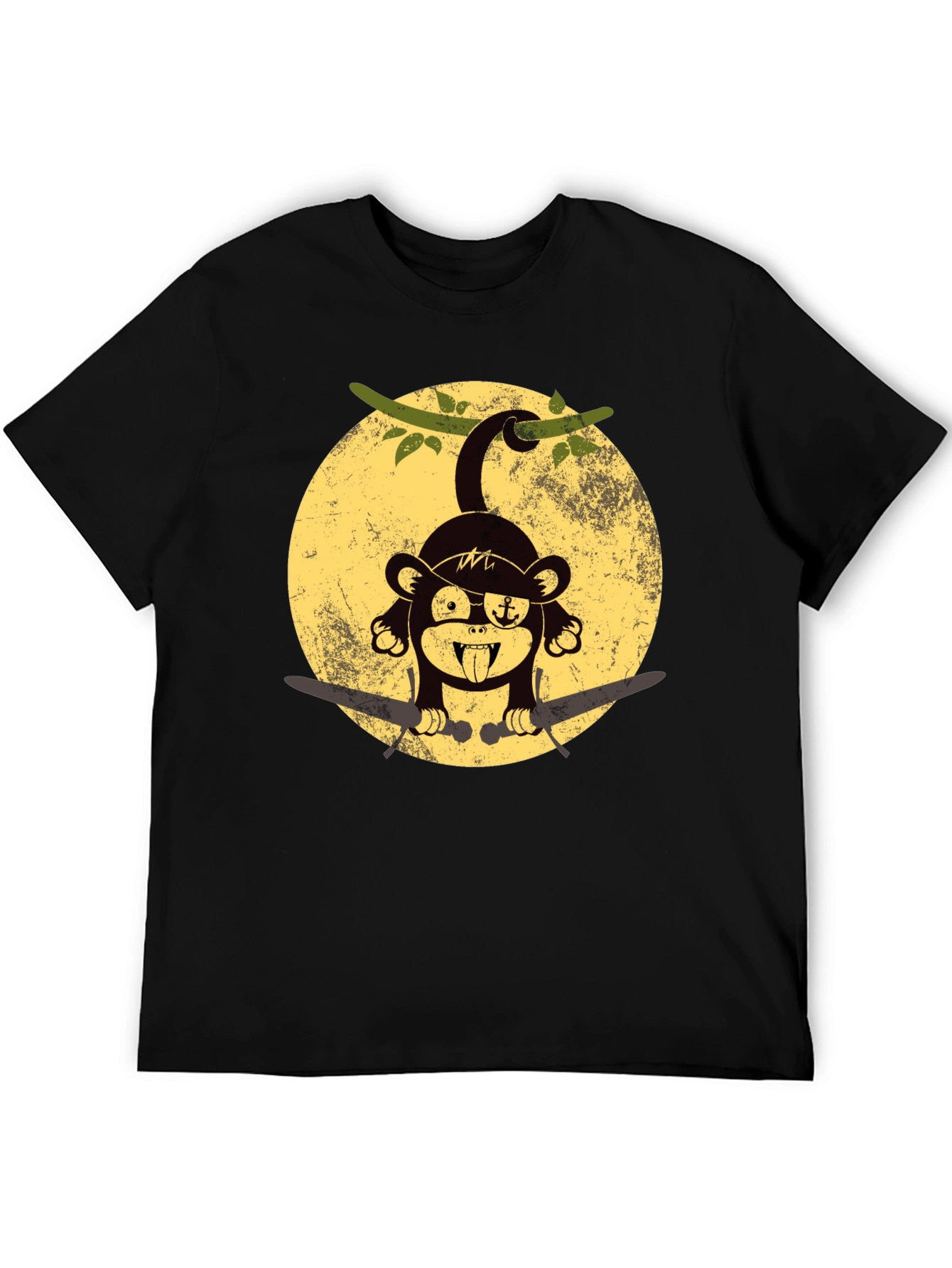 Pirate Monkey Graphic T-Shirt - Black Crew Neck Tee