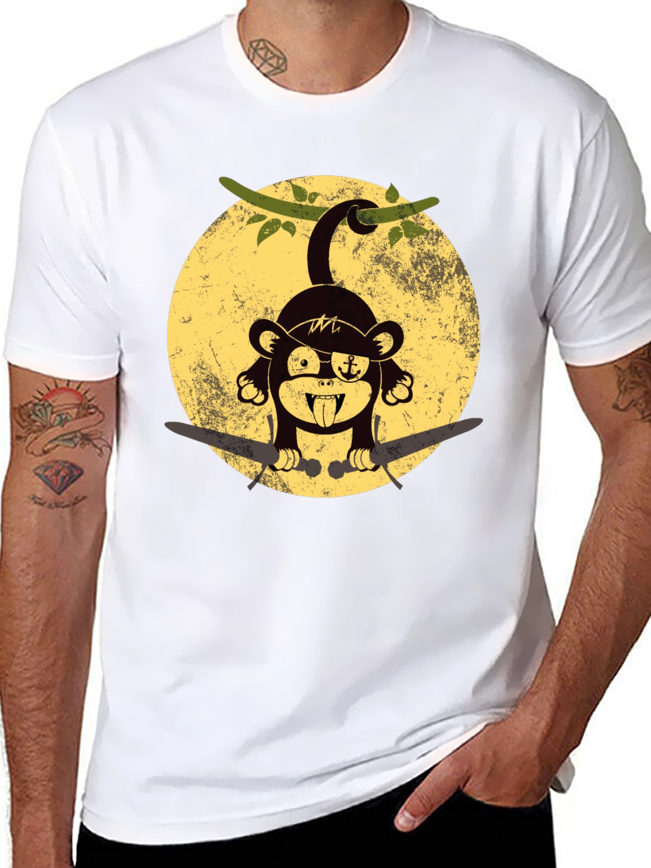 Pirate Monkey Graphic T-Shirt - Black Crew Neck Tee