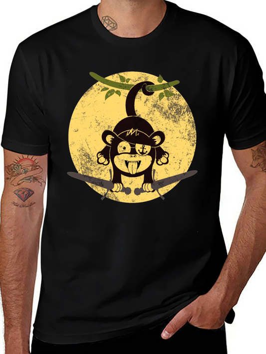 Pirate Monkey Graphic T-Shirt - Black Crew Neck Tee