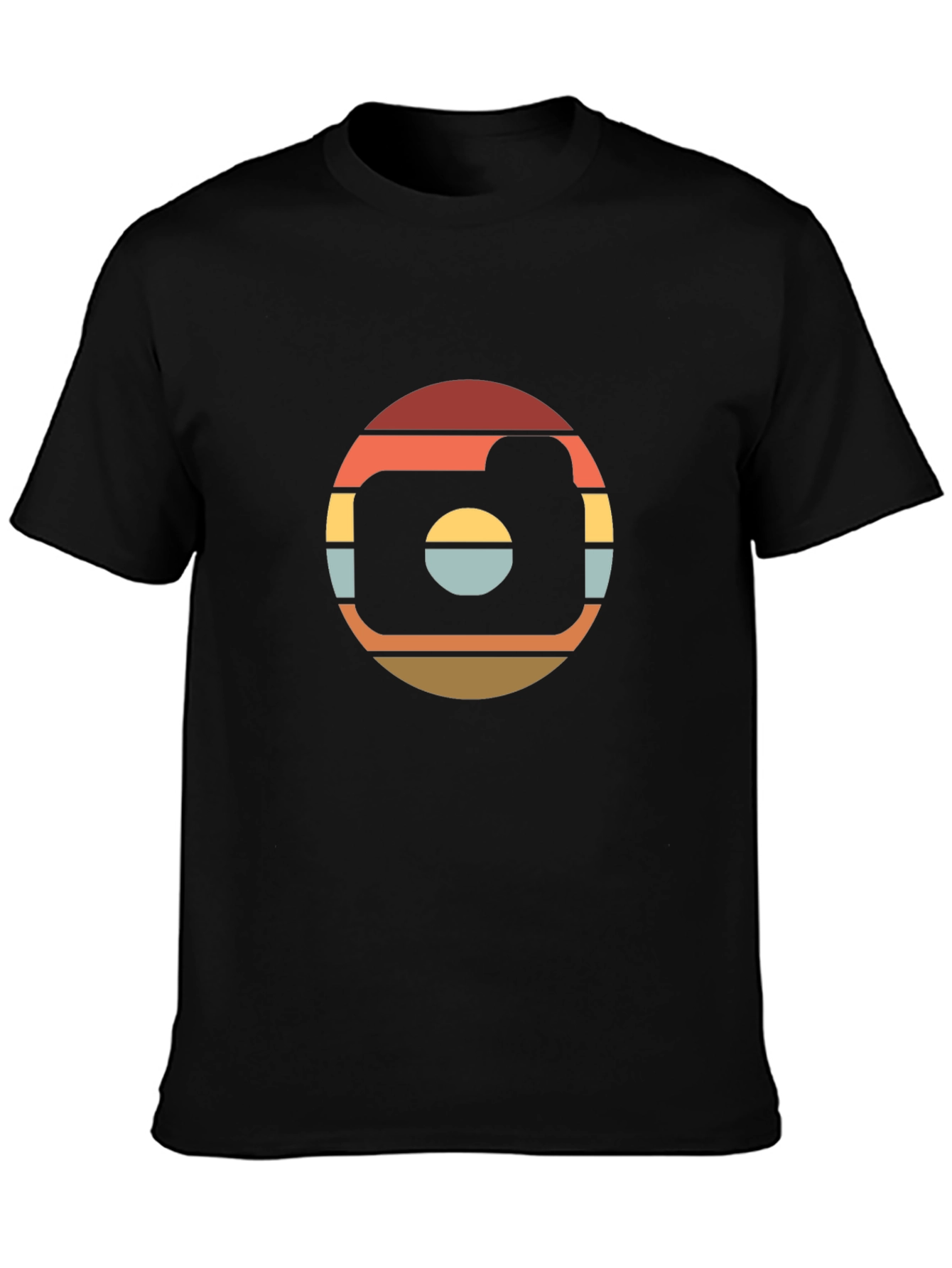 Retro Camera Graphic Tee - Black Cotton T-Shirt