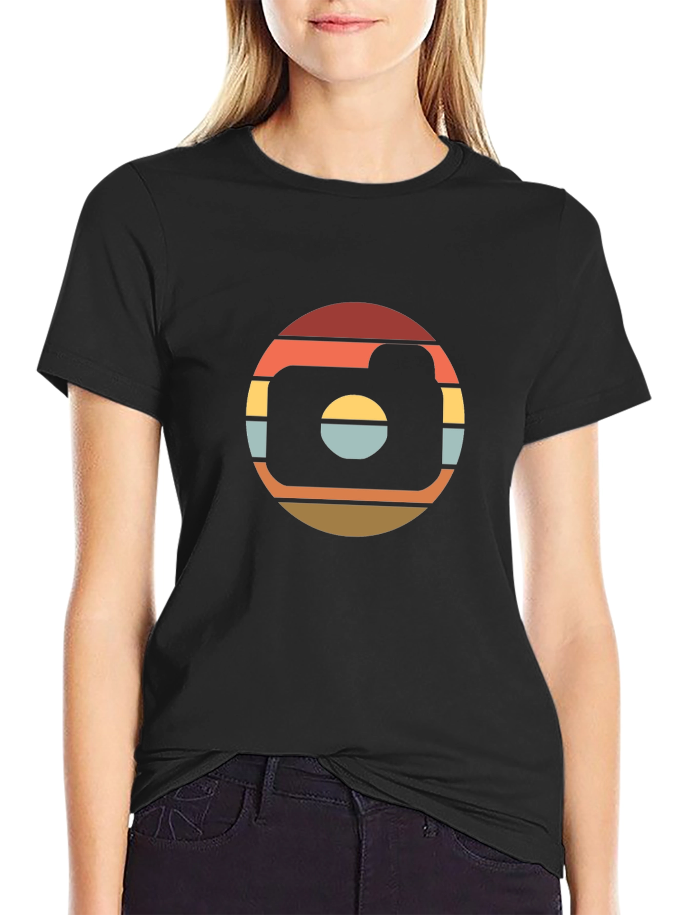 Retro Camera Graphic Tee - Black Cotton T-Shirt