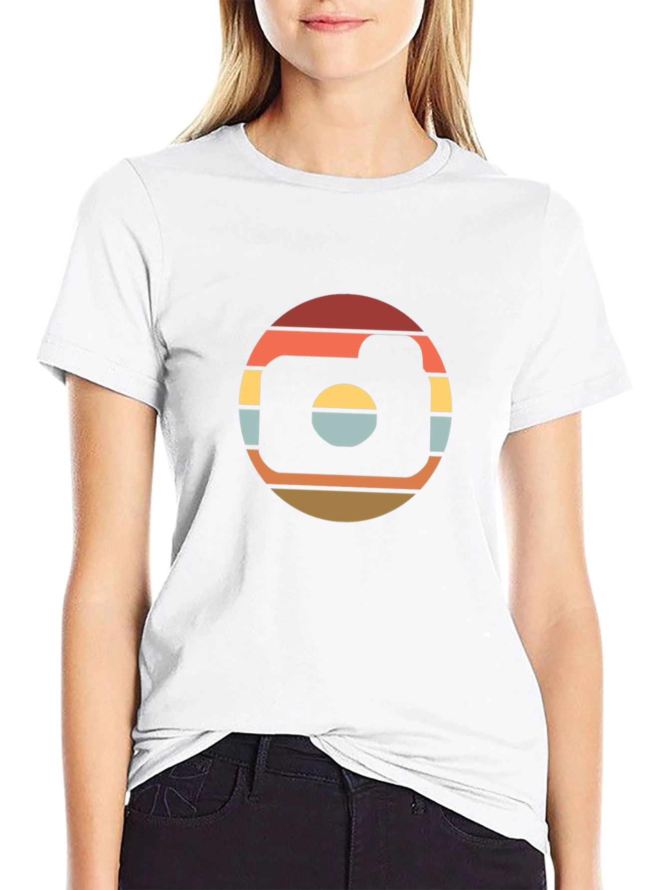 Retro Camera Graphic Tee - Black Cotton T-Shirt